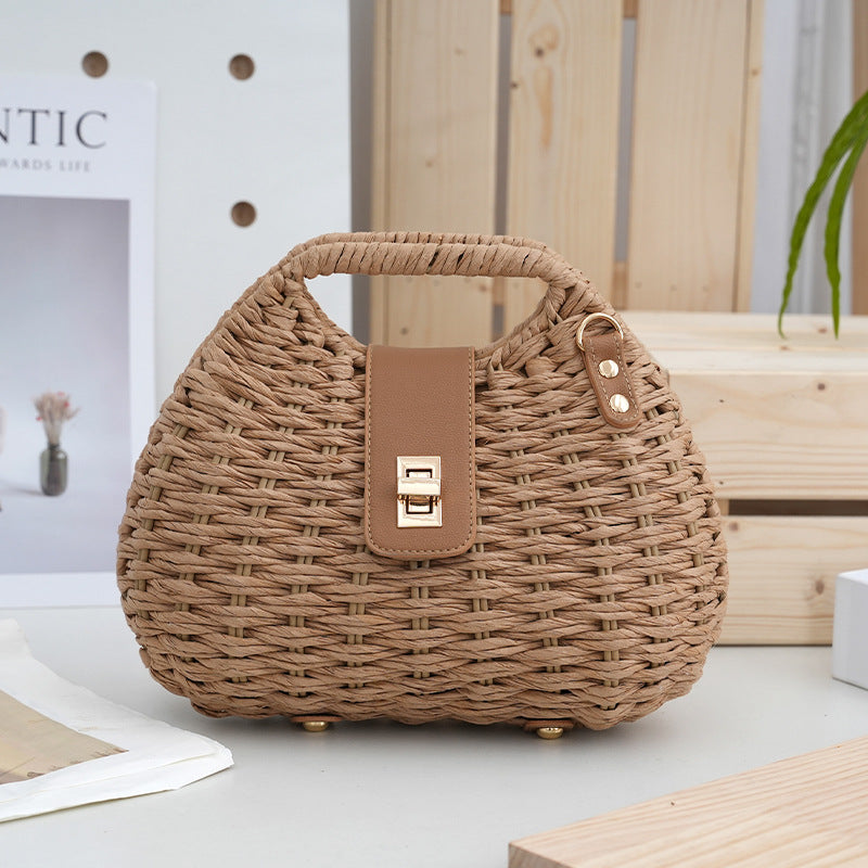 Damen Muschel Crossbody Bag – Sommerliche Strohtasche für Urlaub