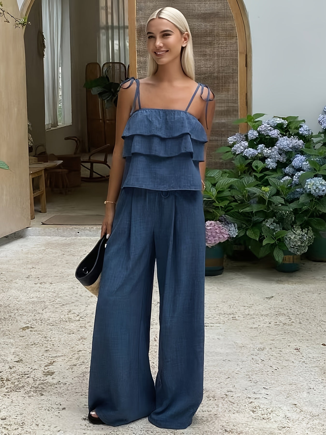 Damen 2-teiliges Set mit Rüschen-Cami und Bindehose