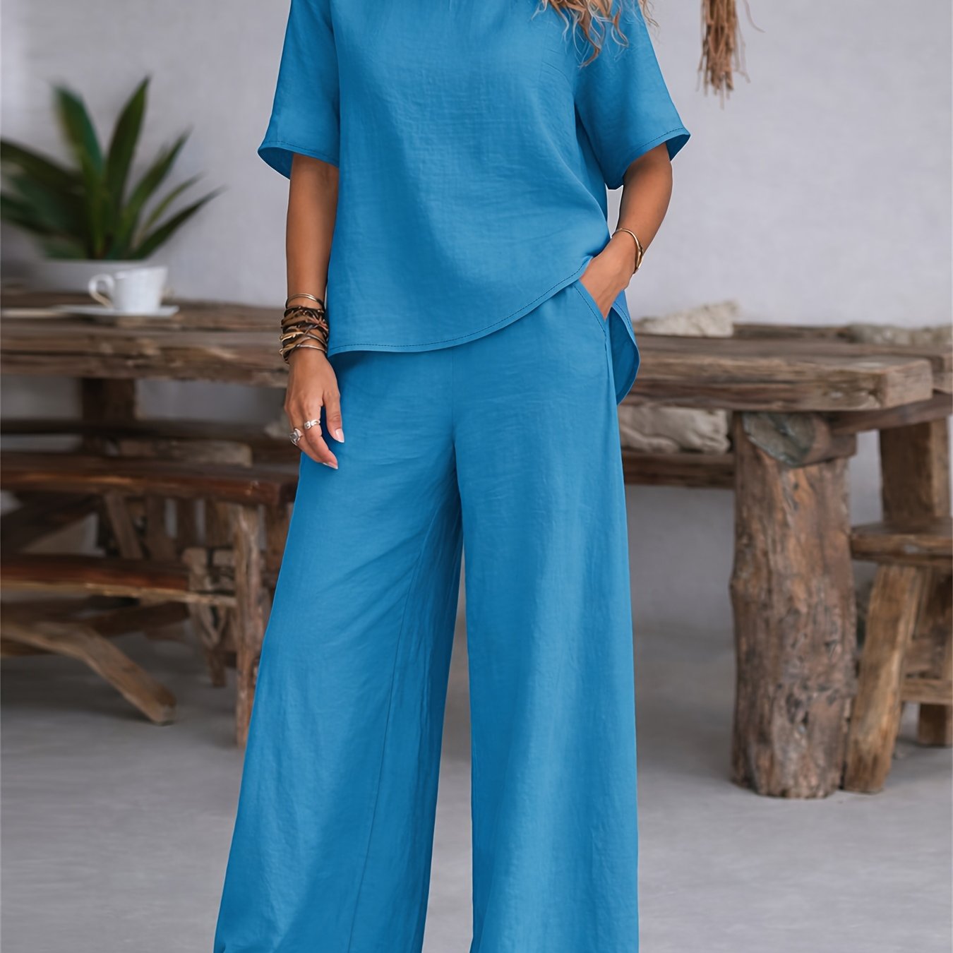 Damen Set – Zweiteiler Shirt & Weite Hose Lässig