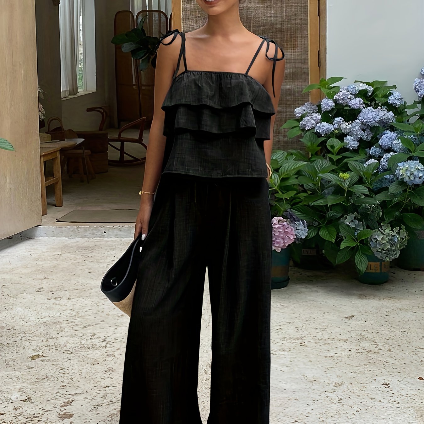 Damen 2-teiliges Set mit Rüschen-Cami und Bindehose