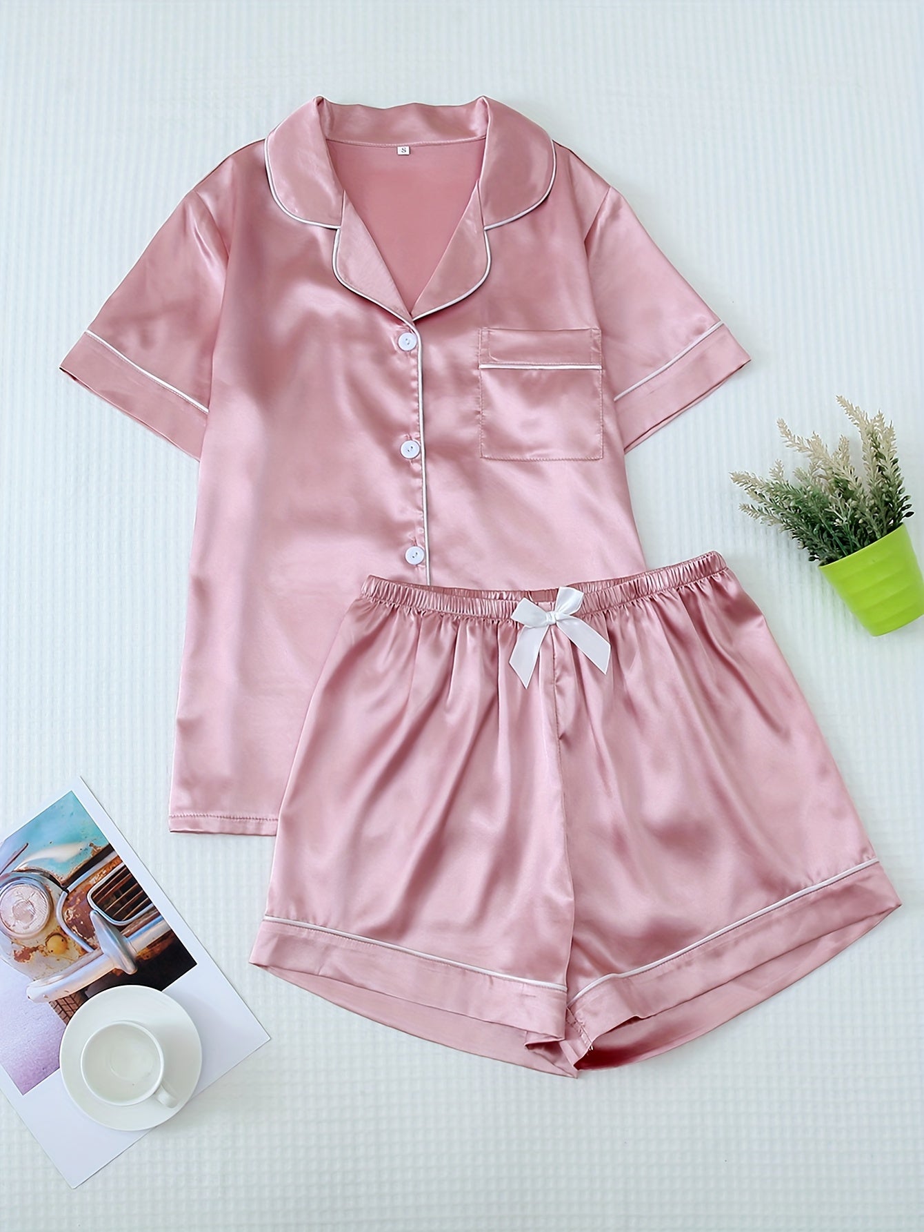 Damen Pyjama Set – Satin Kurzarm Elegant