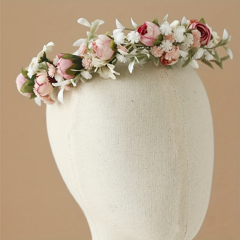Damen Oktoberfest Blumenkranz mit Rosen und Schleierkraut
