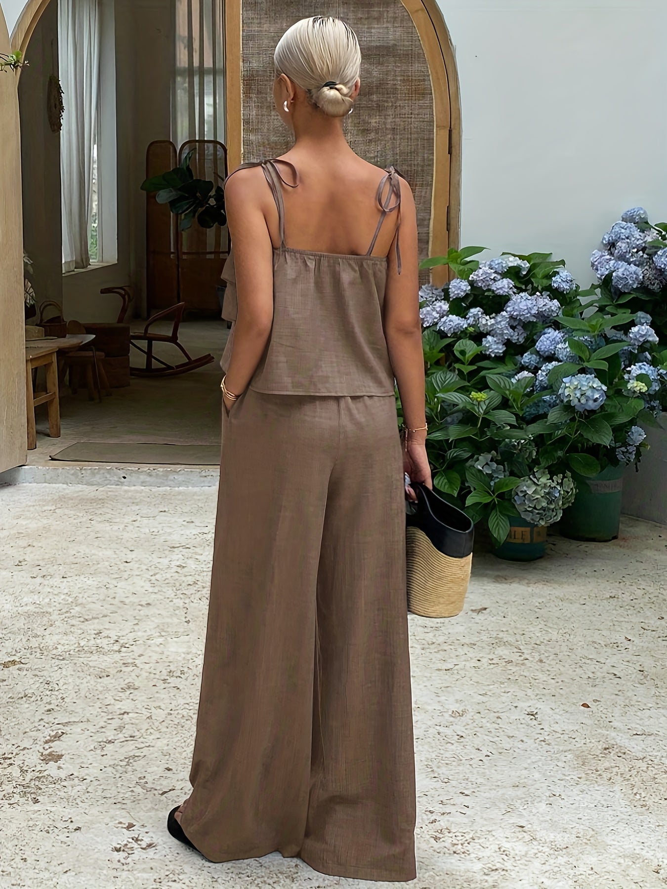Damen 2-teiliges Set mit Rüschen-Cami und Bindehose