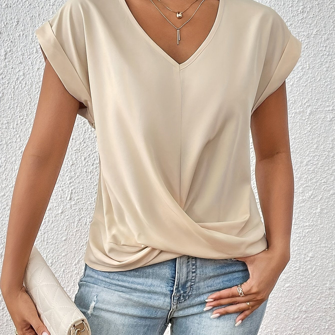 Damen Elegantes Kurzarm Top mit Herzausschnitt