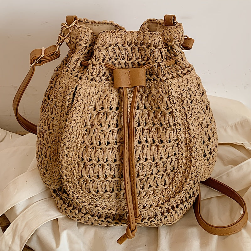 Perfect Lily™ | Damen Bucket Bag Faux Stroh für Strand & Alltag
