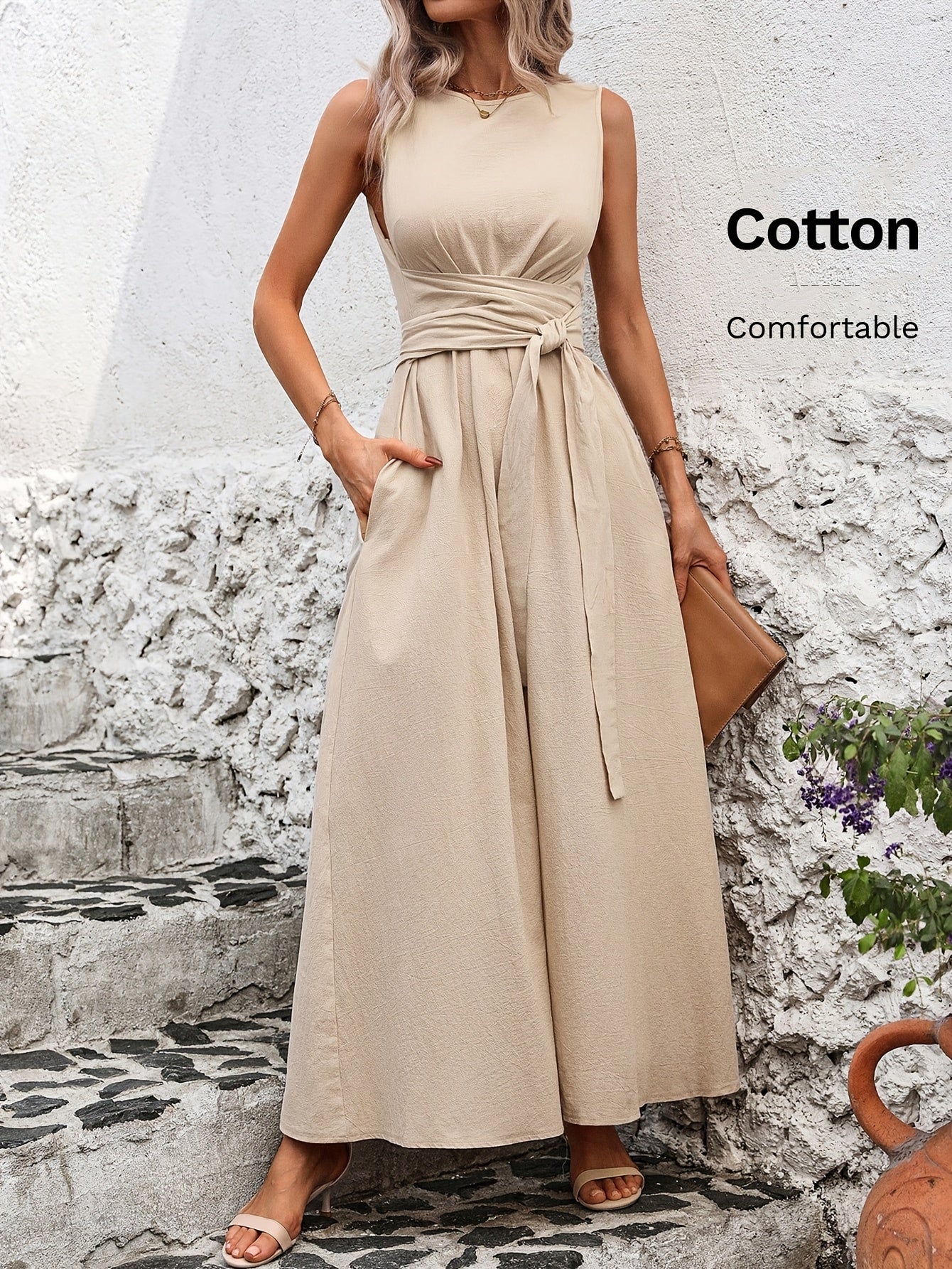 Damen Kleid – Ärmellos mit Schleifendetail Elegant