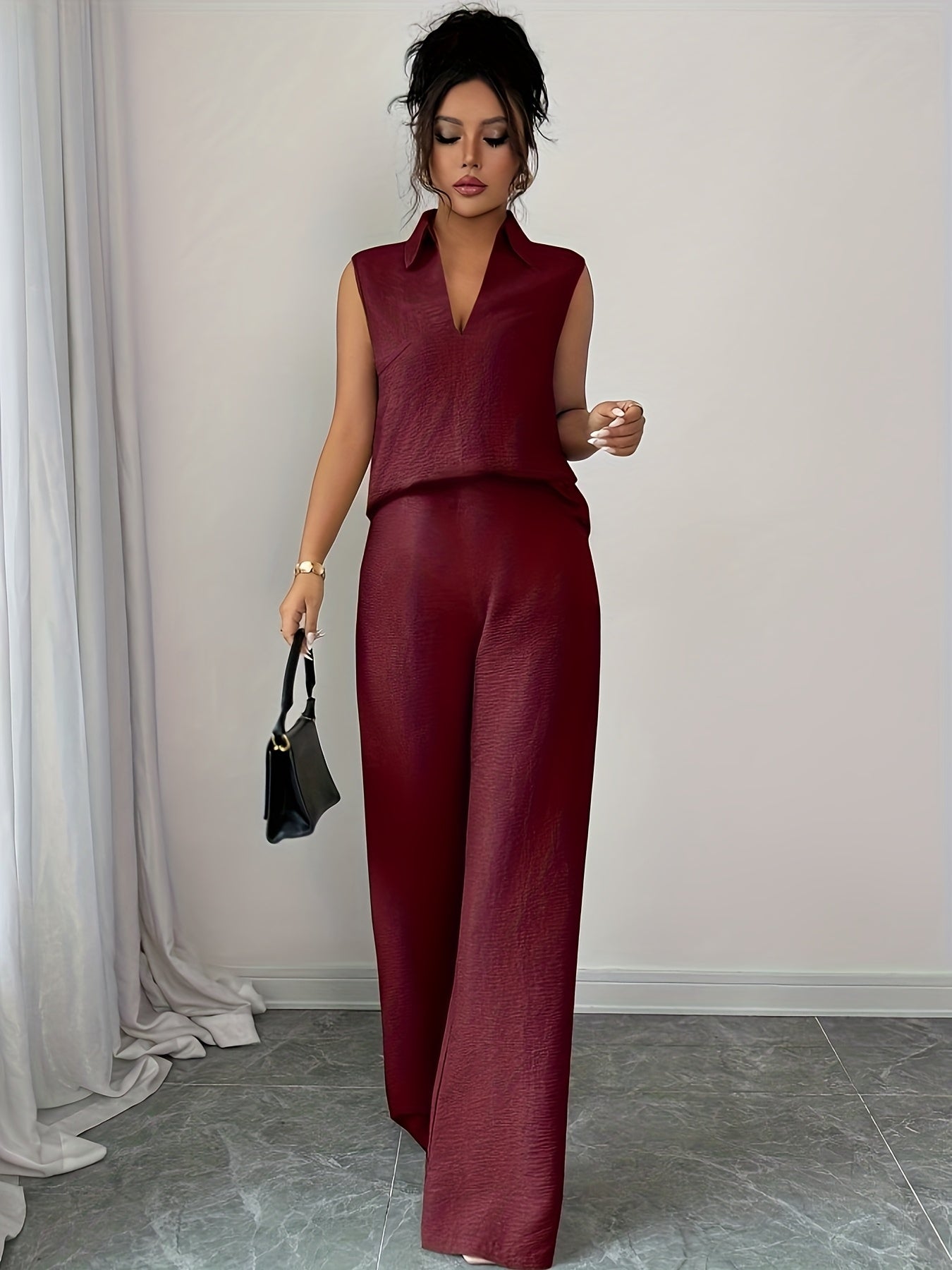 Damen Zweiteiliges Set mit V-Ausschnitt und Gerader Hose