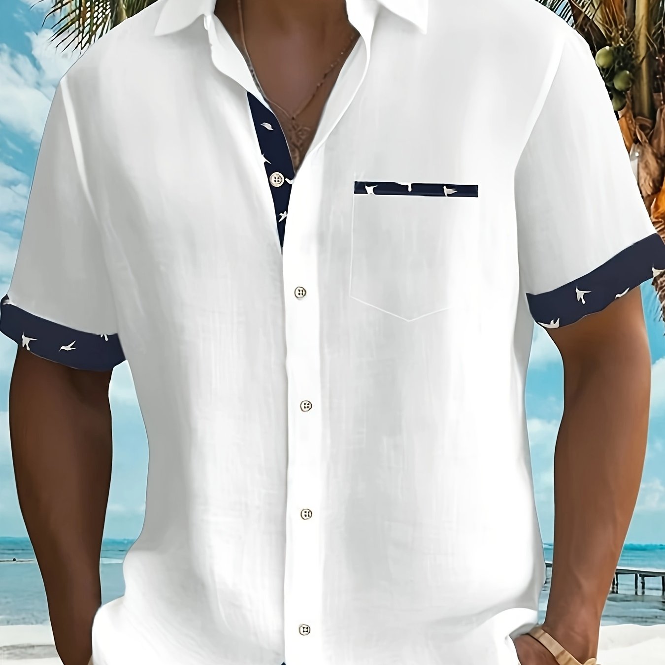 Herren Sommerhemd mit Patchwork-Design und Print