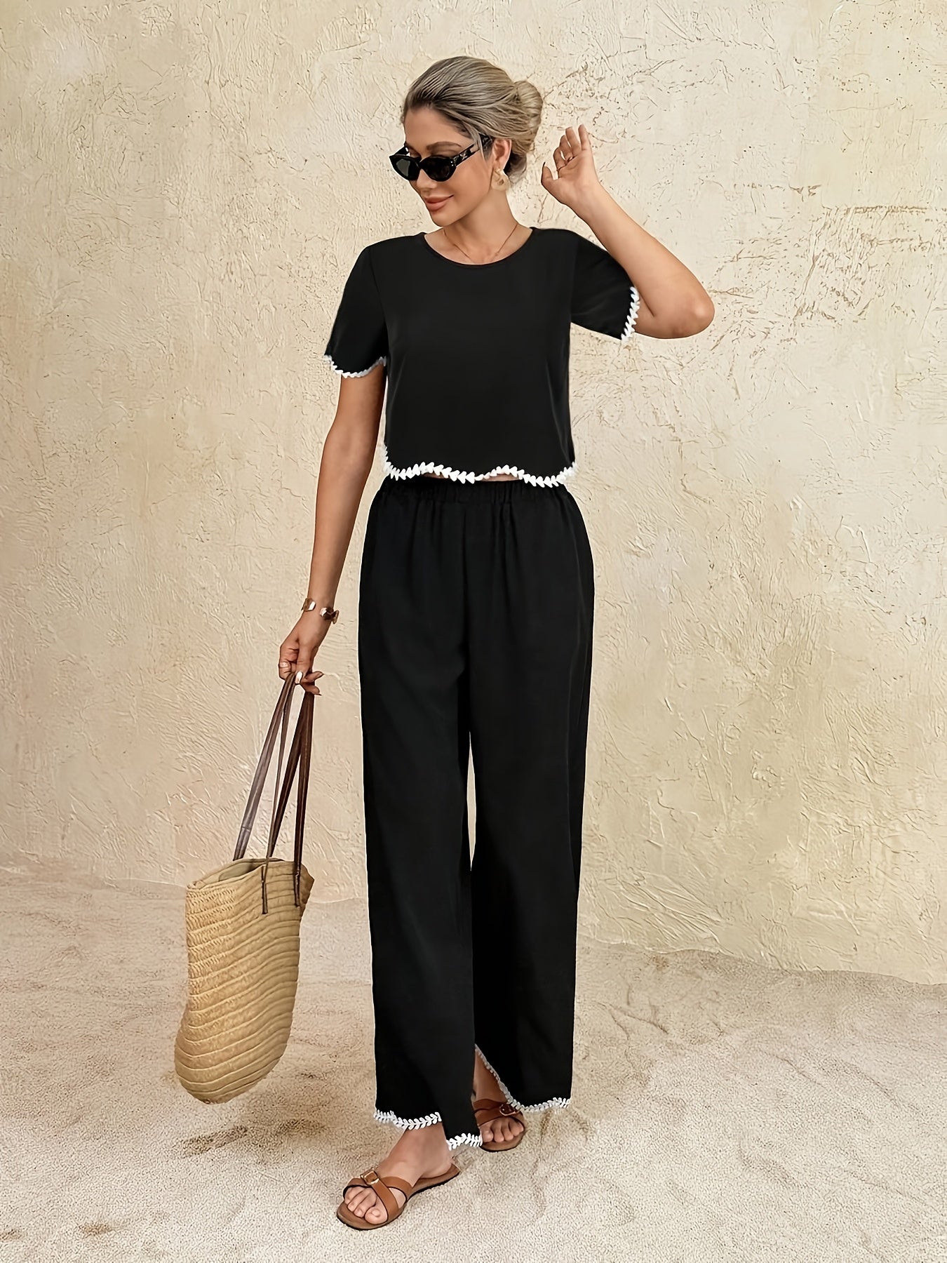 Damen Zweiteiliges Set mit Kontrastspitze und Hose