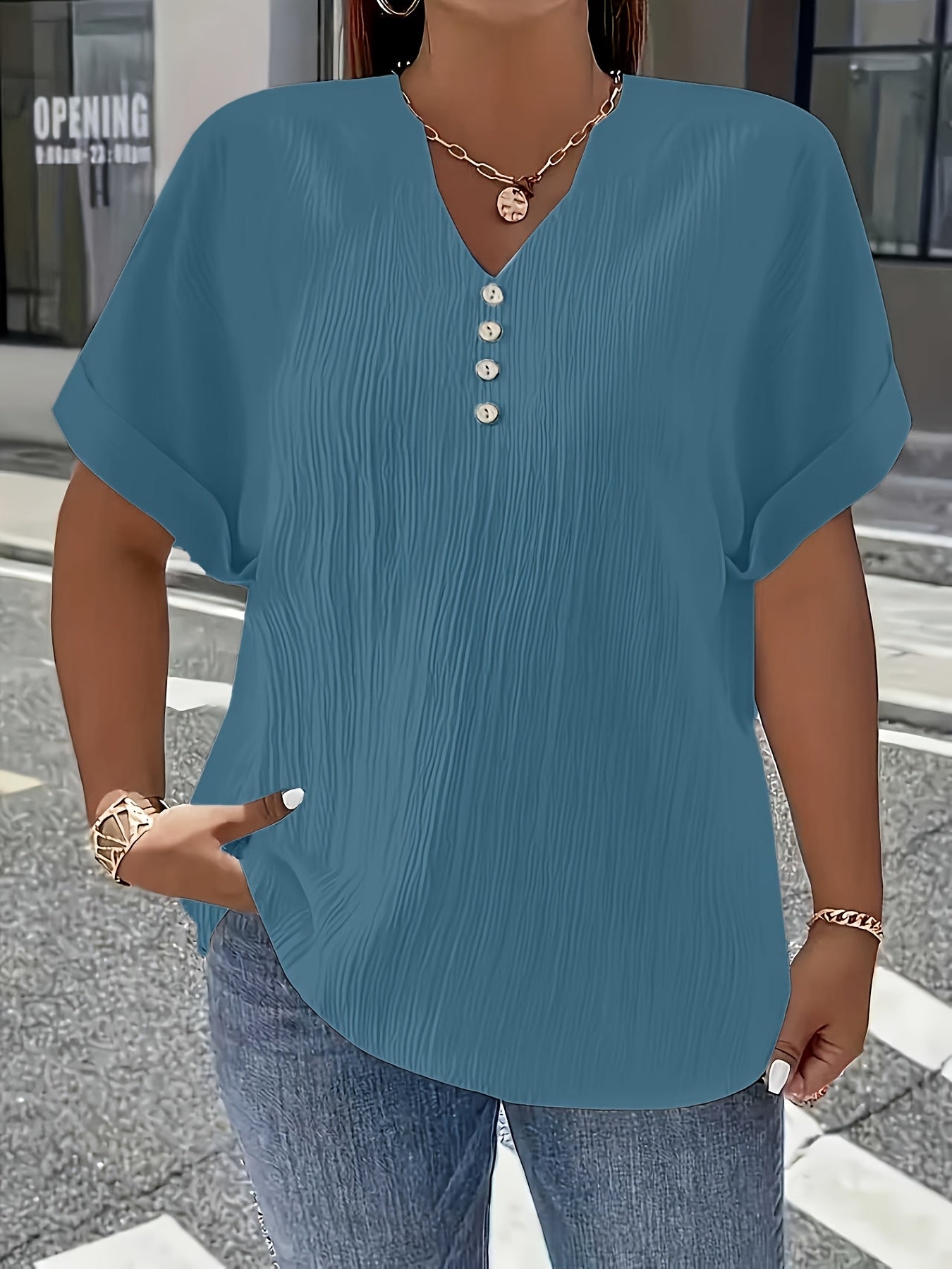 Damen Plus Size Kurzarm Bluse im Casual-Stil