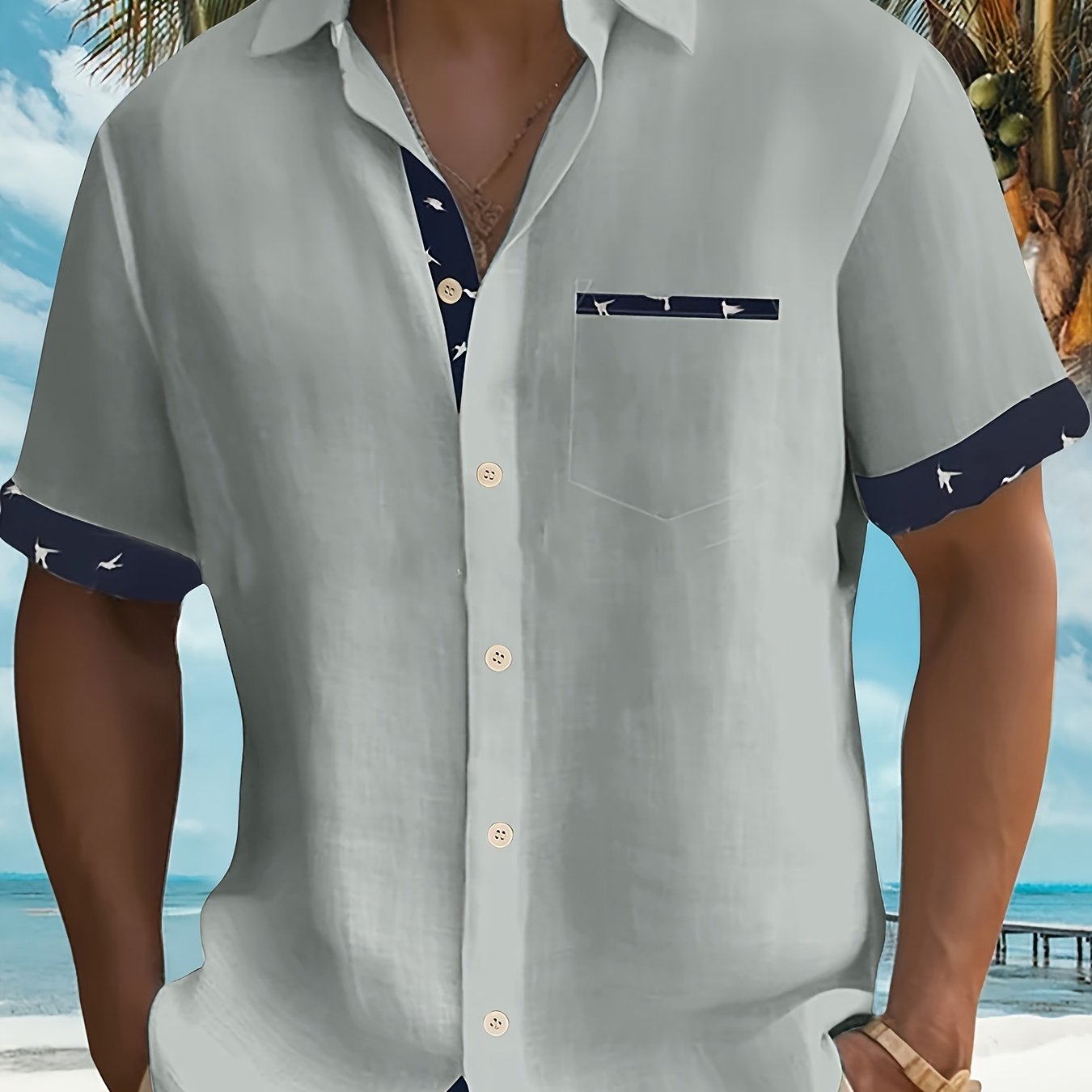 Herren Sommerhemd mit Patchwork-Design und Print