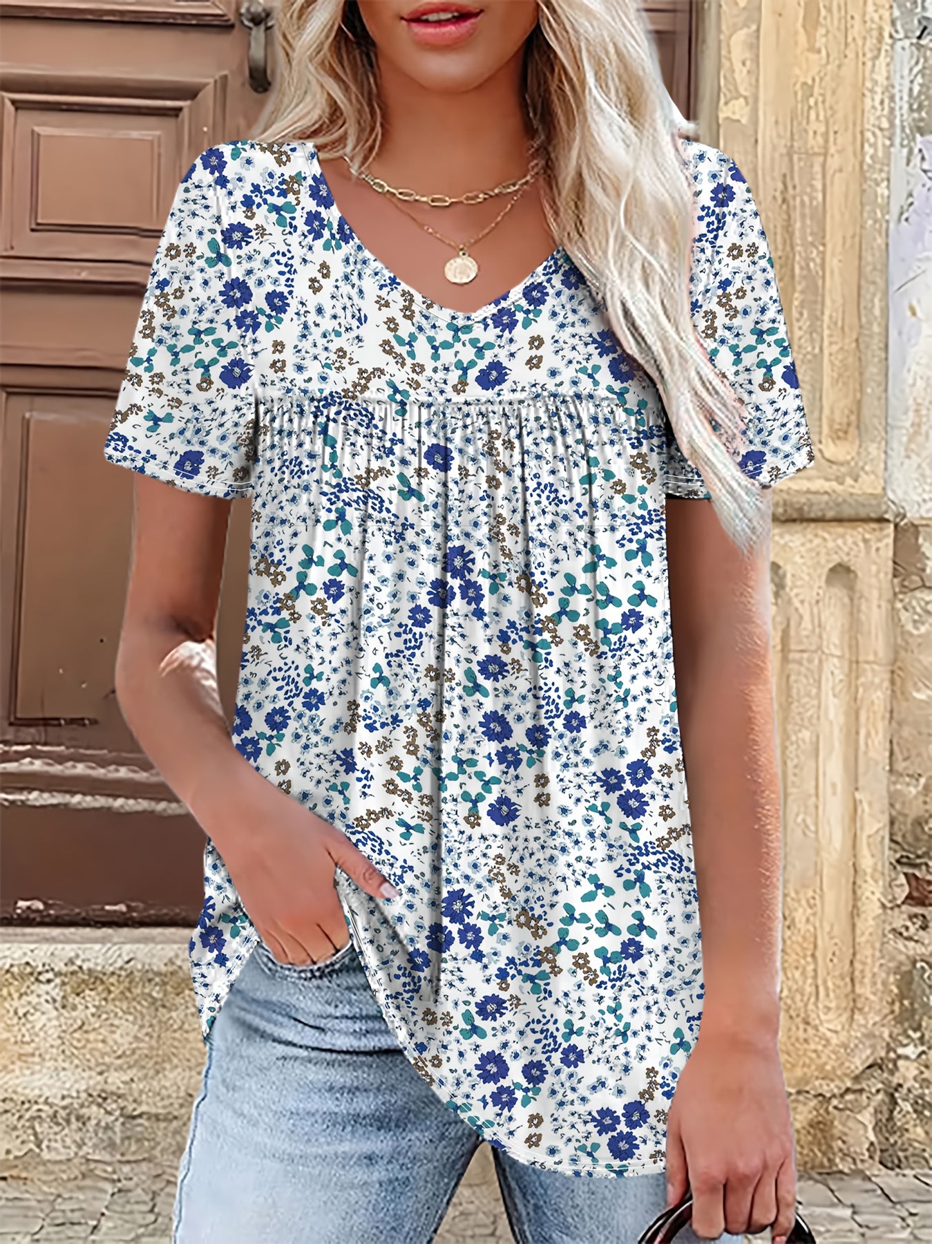 Damen Plus Size T-Shirt – Floraler Print Elegant
