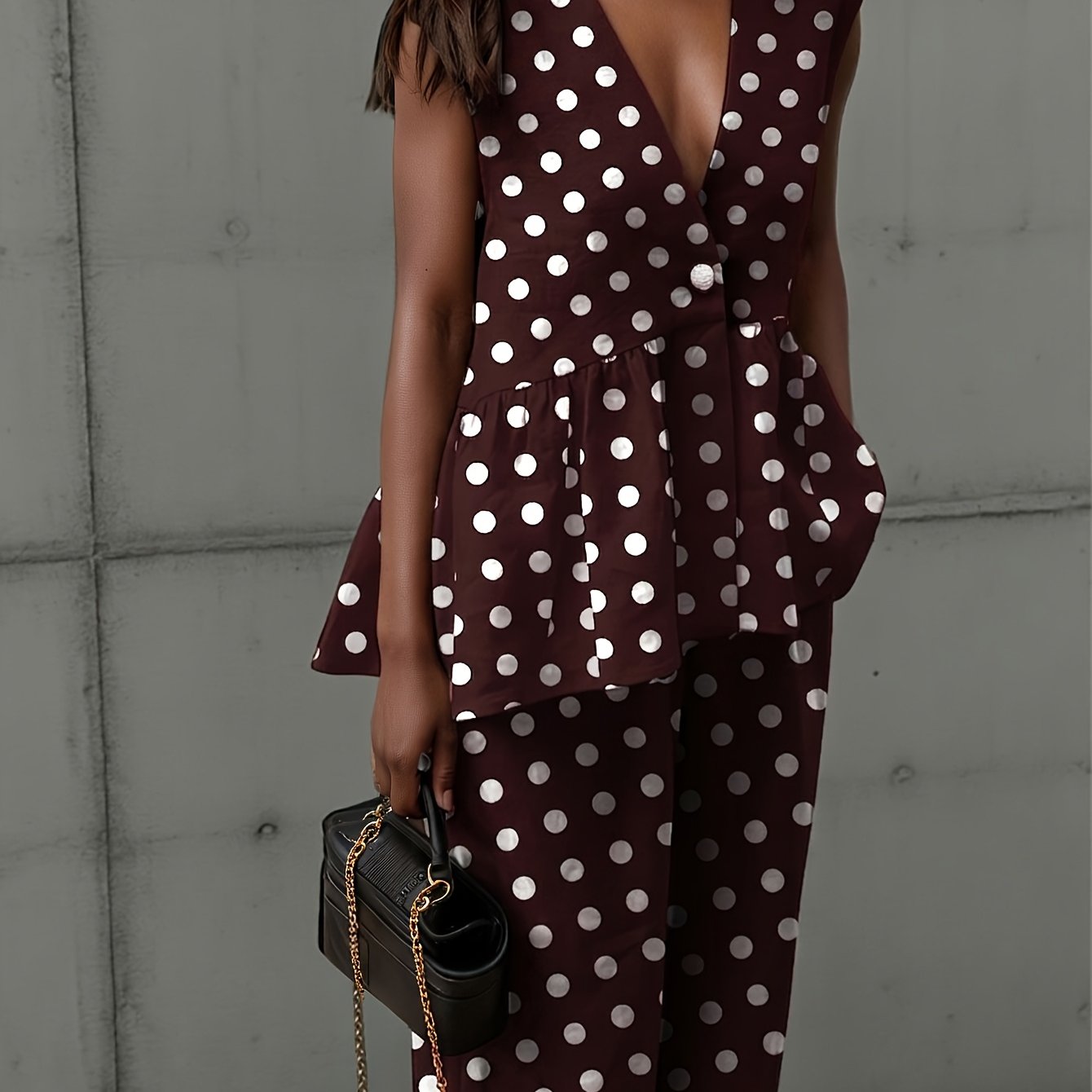 Damen Zweiteiliges Vintage Set mit Tupfen-Top und Weiter Hose