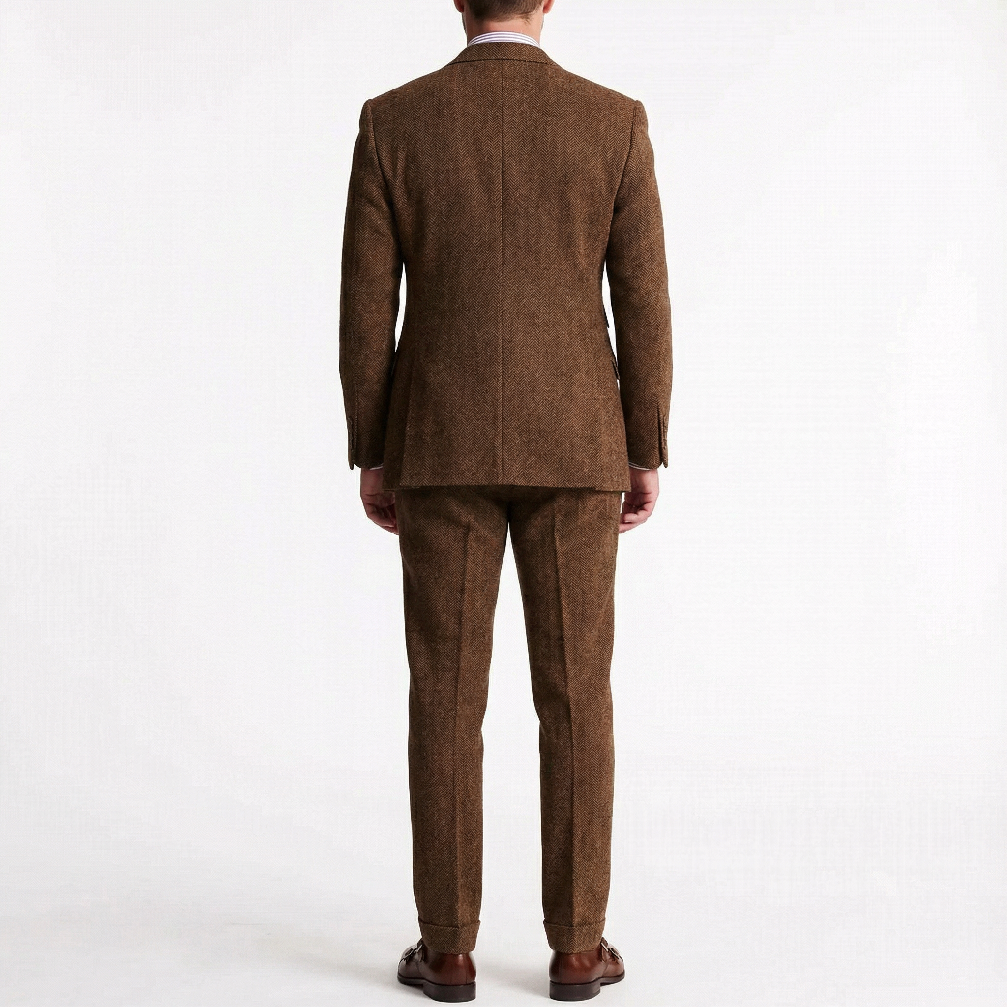Herren Anzug – Tweed Dreiteiler mit Fischgrätmuster