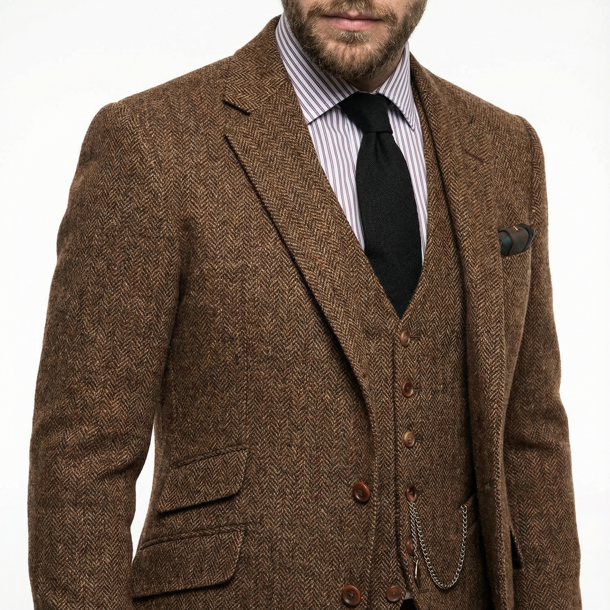 Herren Anzug – Tweed Dreiteiler mit Fischgrätmuster