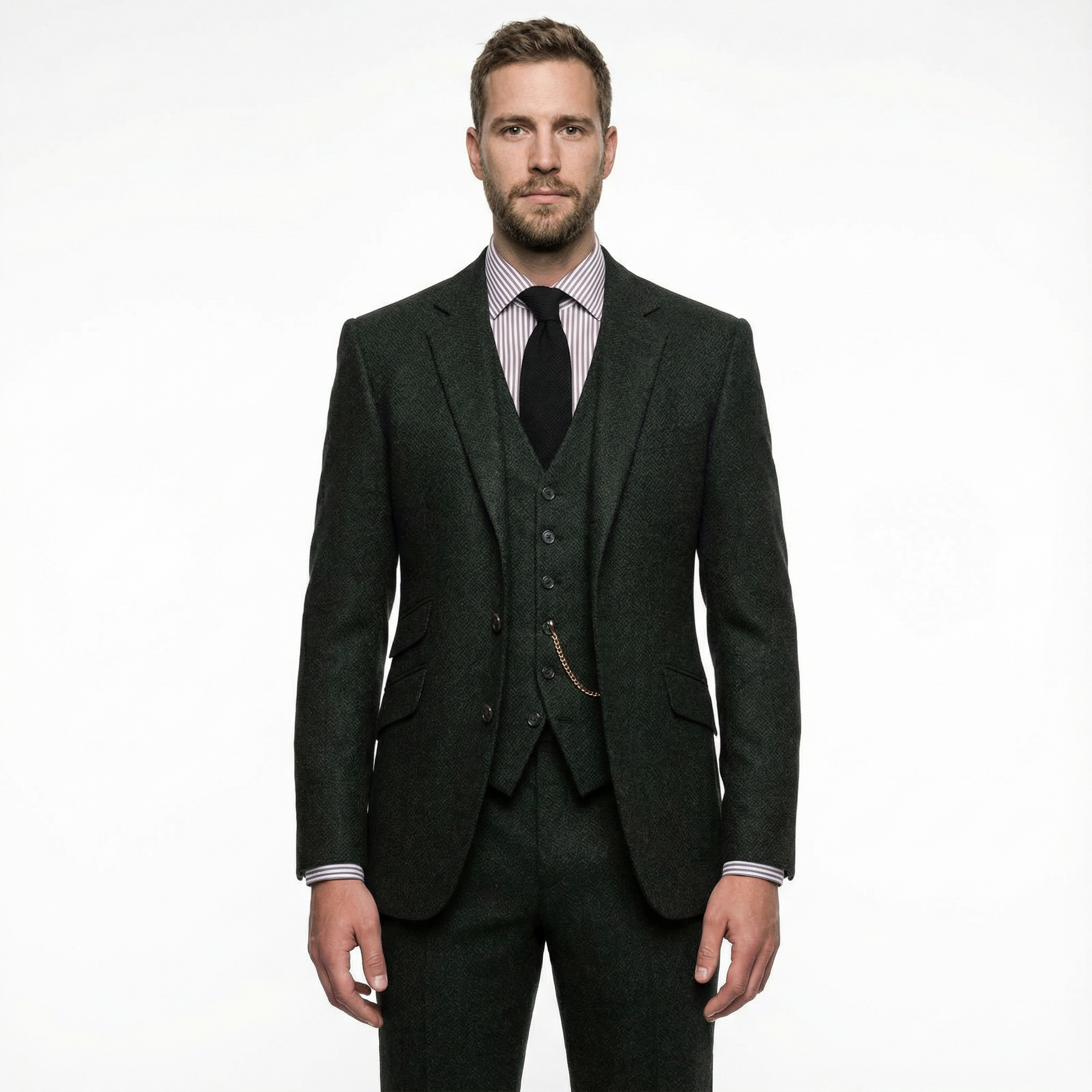 Herren Anzug – Tweed Dreiteiler mit Fischgrätmuster