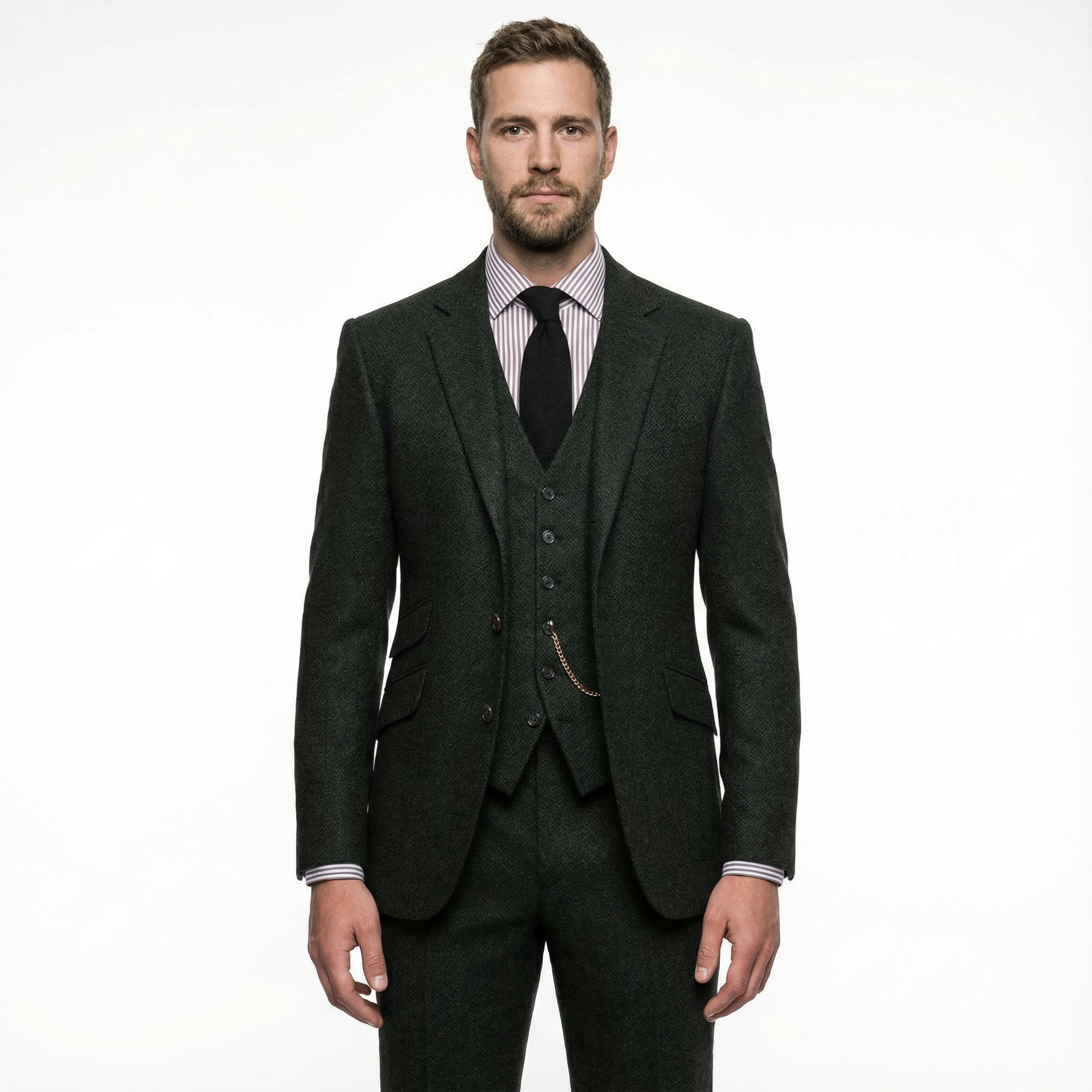 Herren Anzug – Tweed Dreiteiler mit Fischgrätmuster