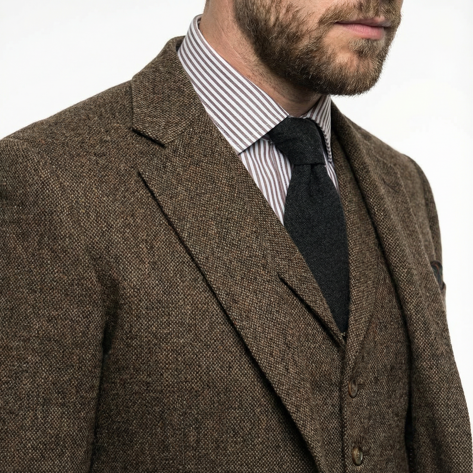 Herren Anzug – Tweed Dreiteiler mit Fischgrätmuster