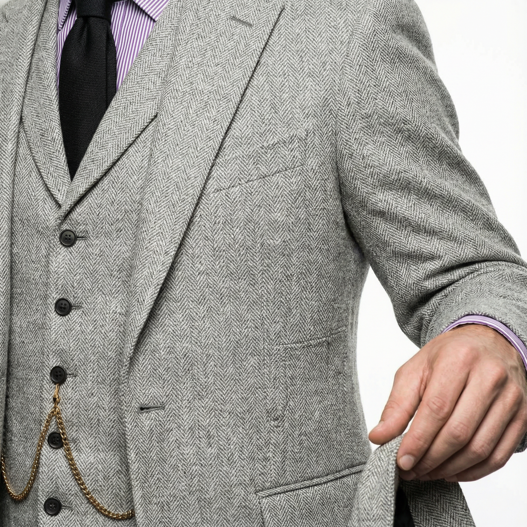Herren Anzug – Tweed Dreiteiler mit Fischgrätmuster