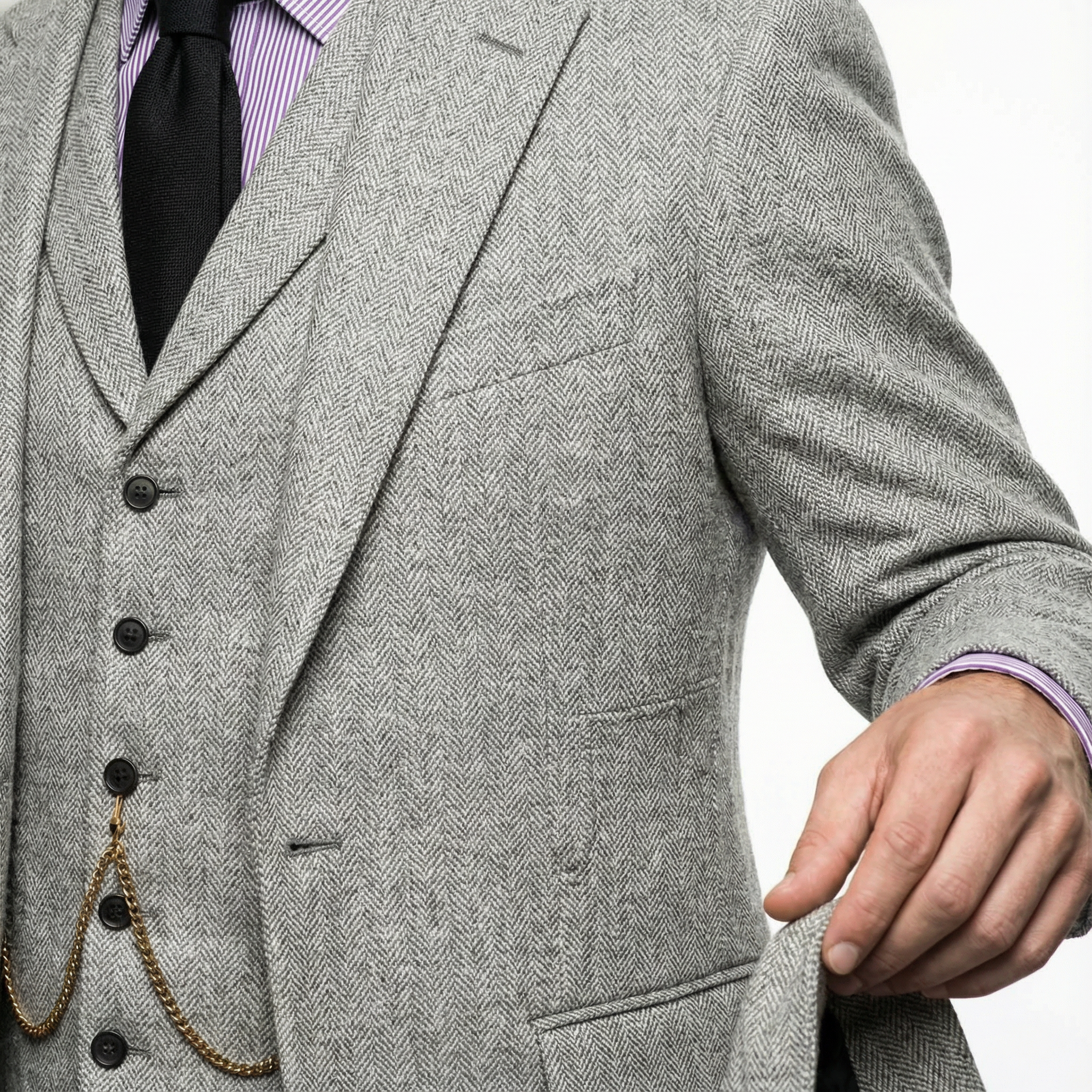 Herren Anzug – Tweed Dreiteiler mit Fischgrätmuster