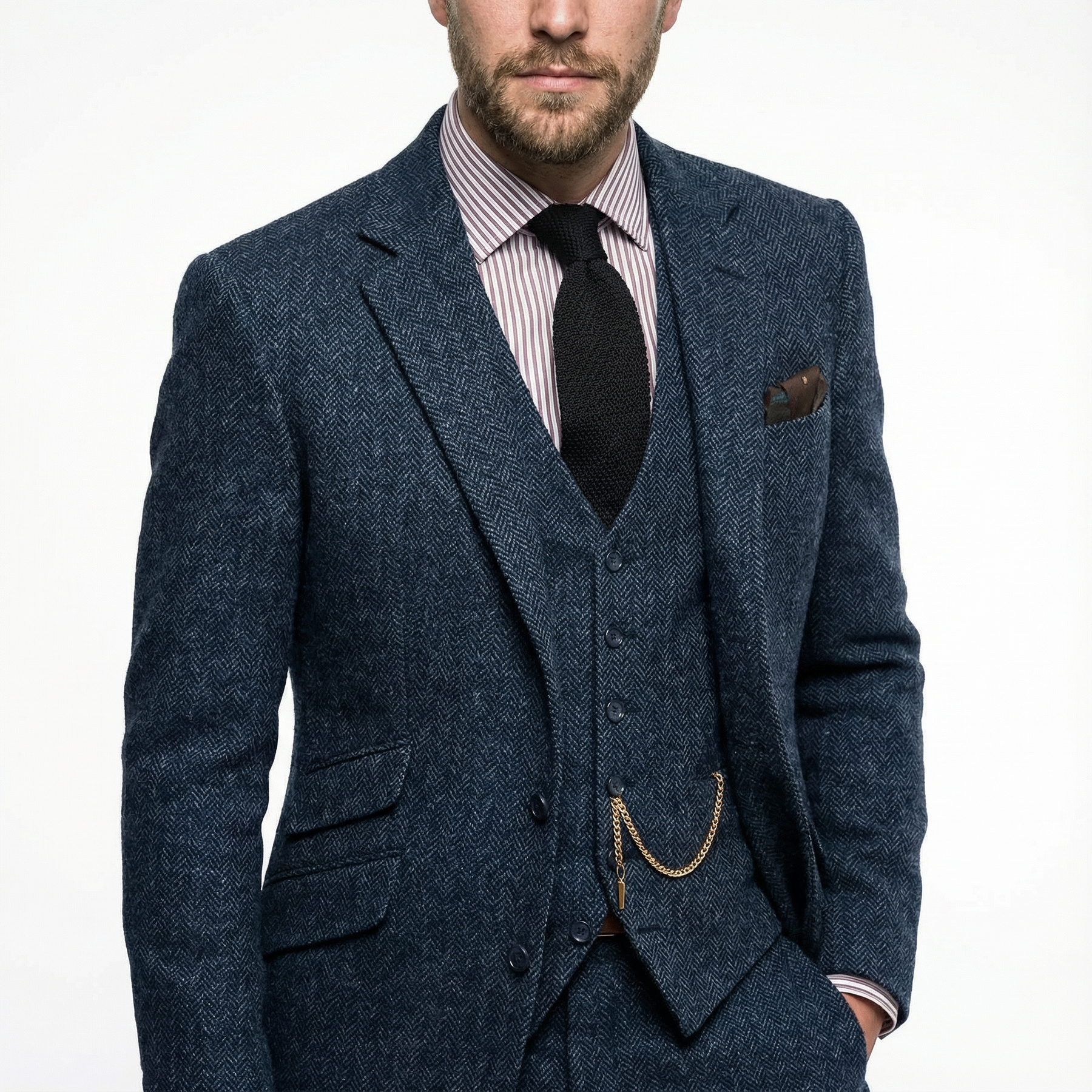 Herren Anzug – Tweed Dreiteiler mit Fischgrätmuster