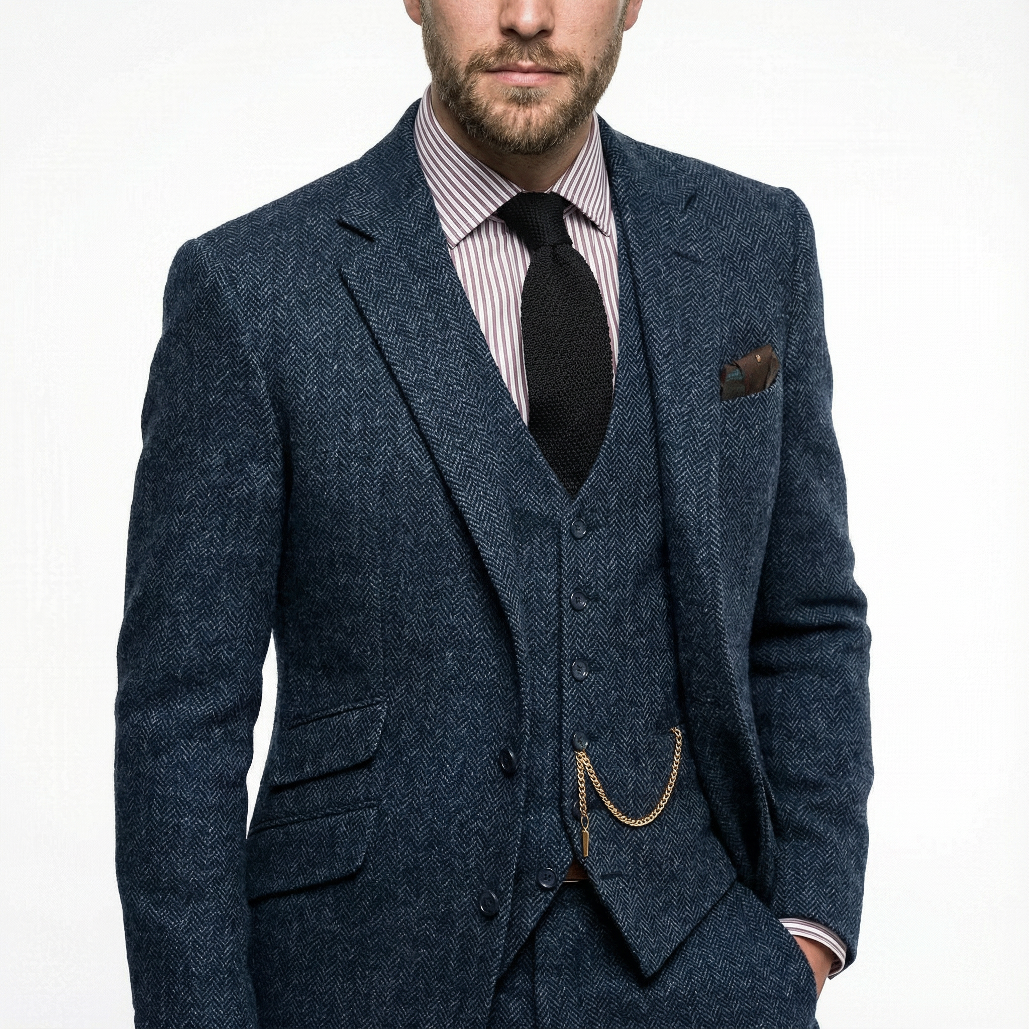 Herren Anzug – Tweed Dreiteiler mit Fischgrätmuster
