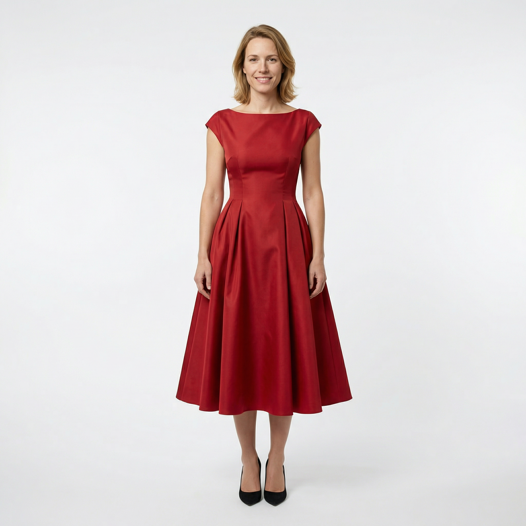 Damen Midikleid – Bootsausschnitt & Rückenausschnitt
