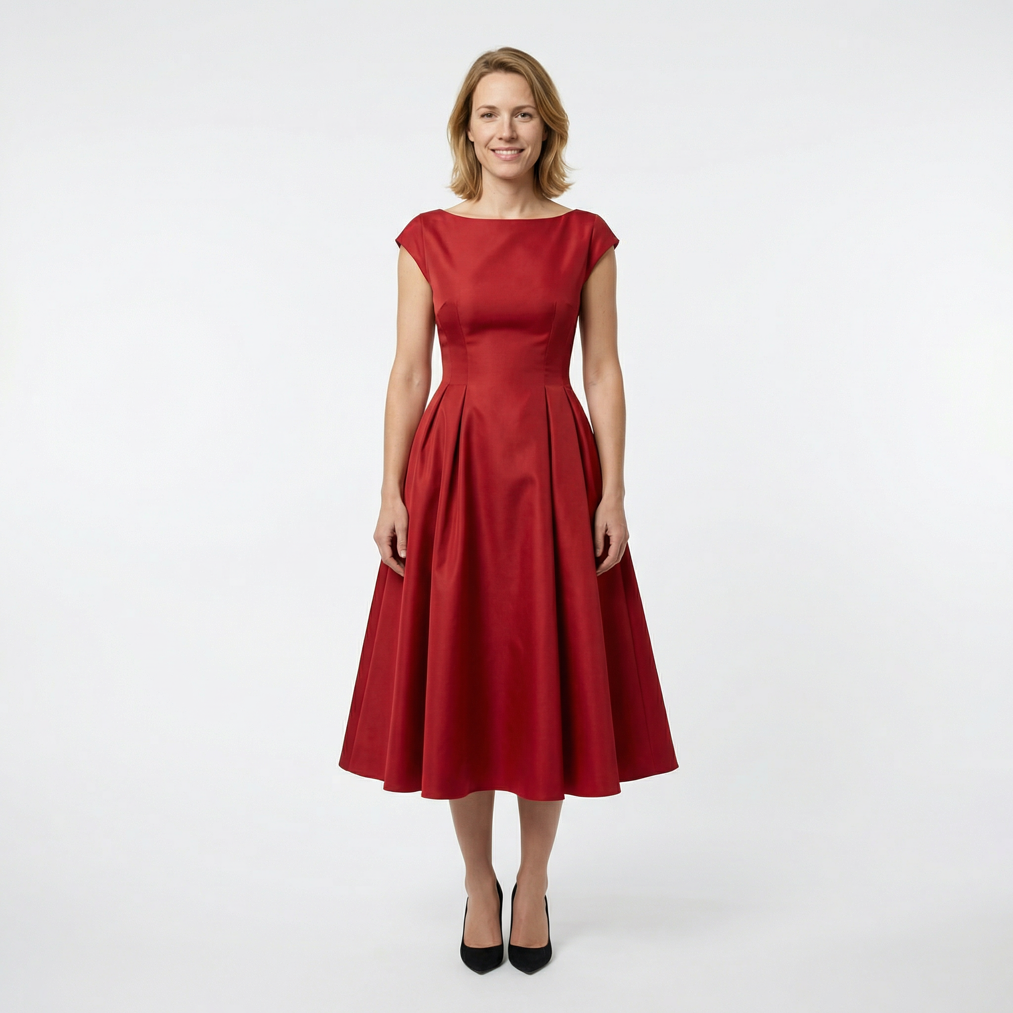 Damen Midikleid – Bootsausschnitt & Rückenausschnitt