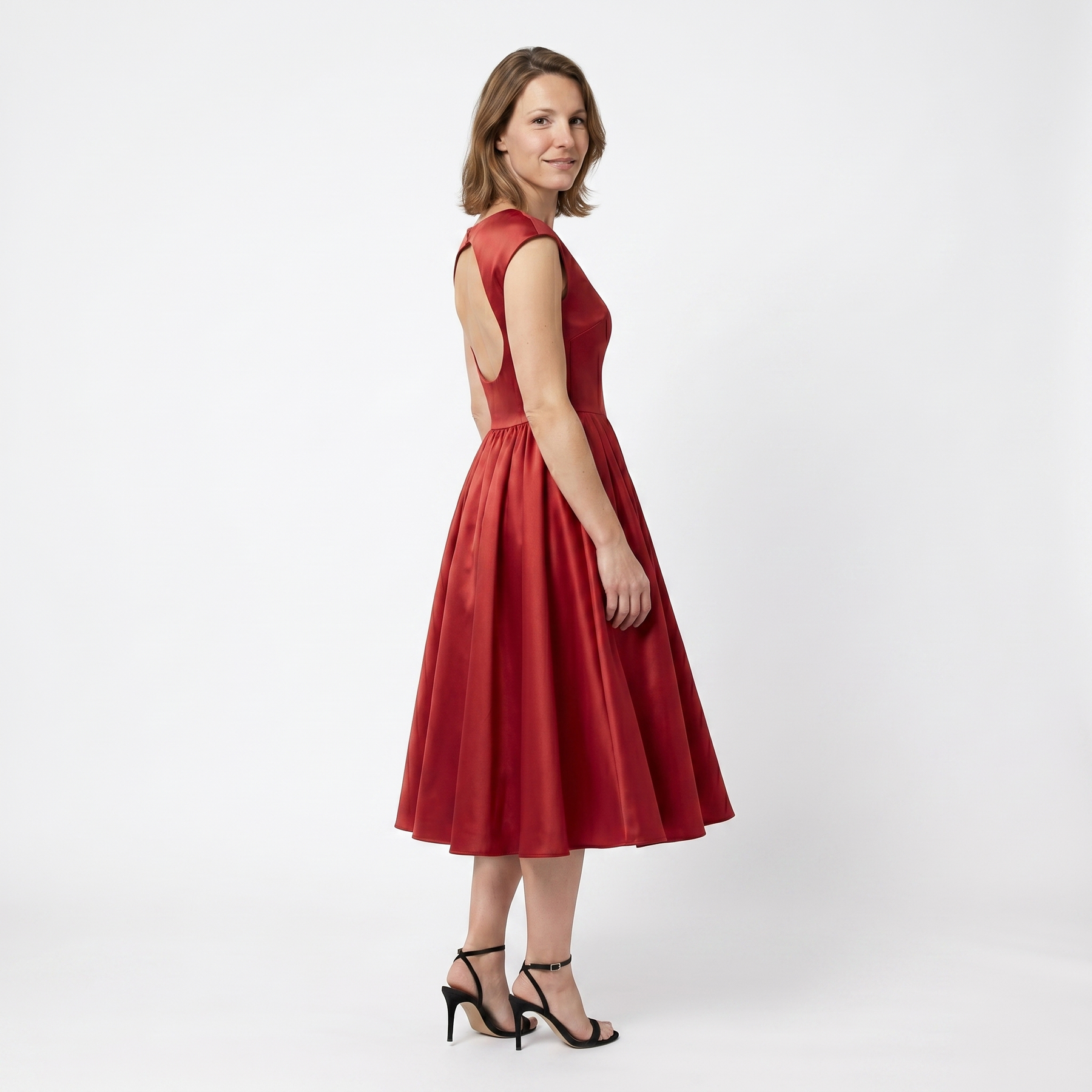 Damen Midikleid – Bootsausschnitt & Rückenausschnitt