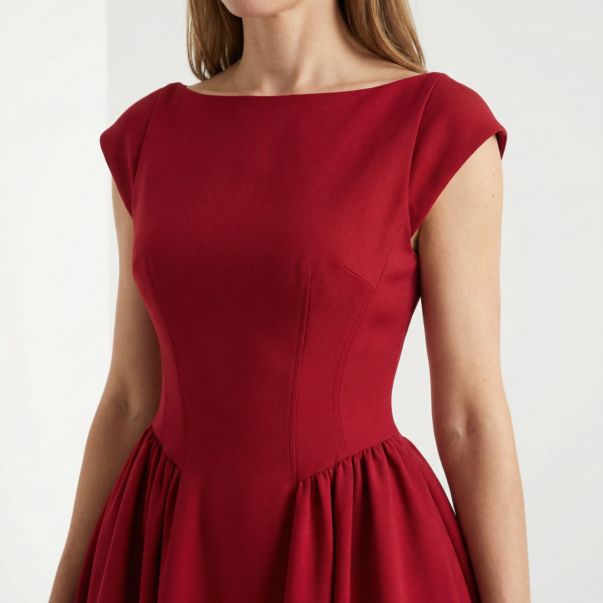 Damen Midikleid – Bootsausschnitt & Rückenausschnitt
