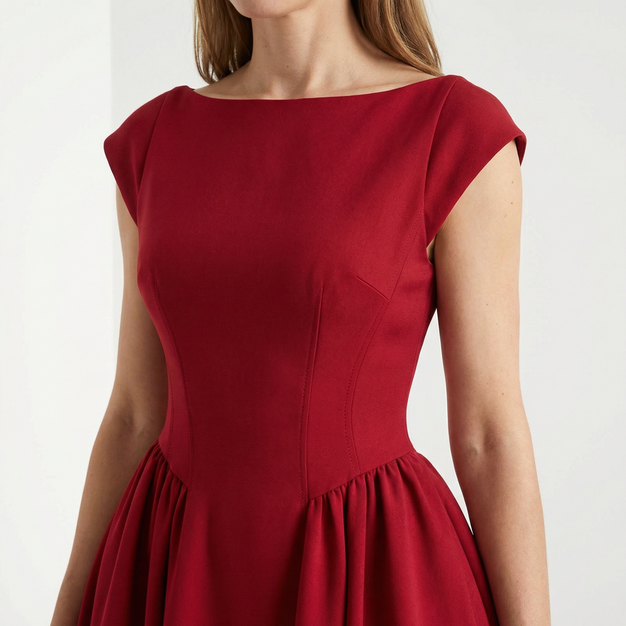 Damen Midikleid – Bootsausschnitt & Rückenausschnitt