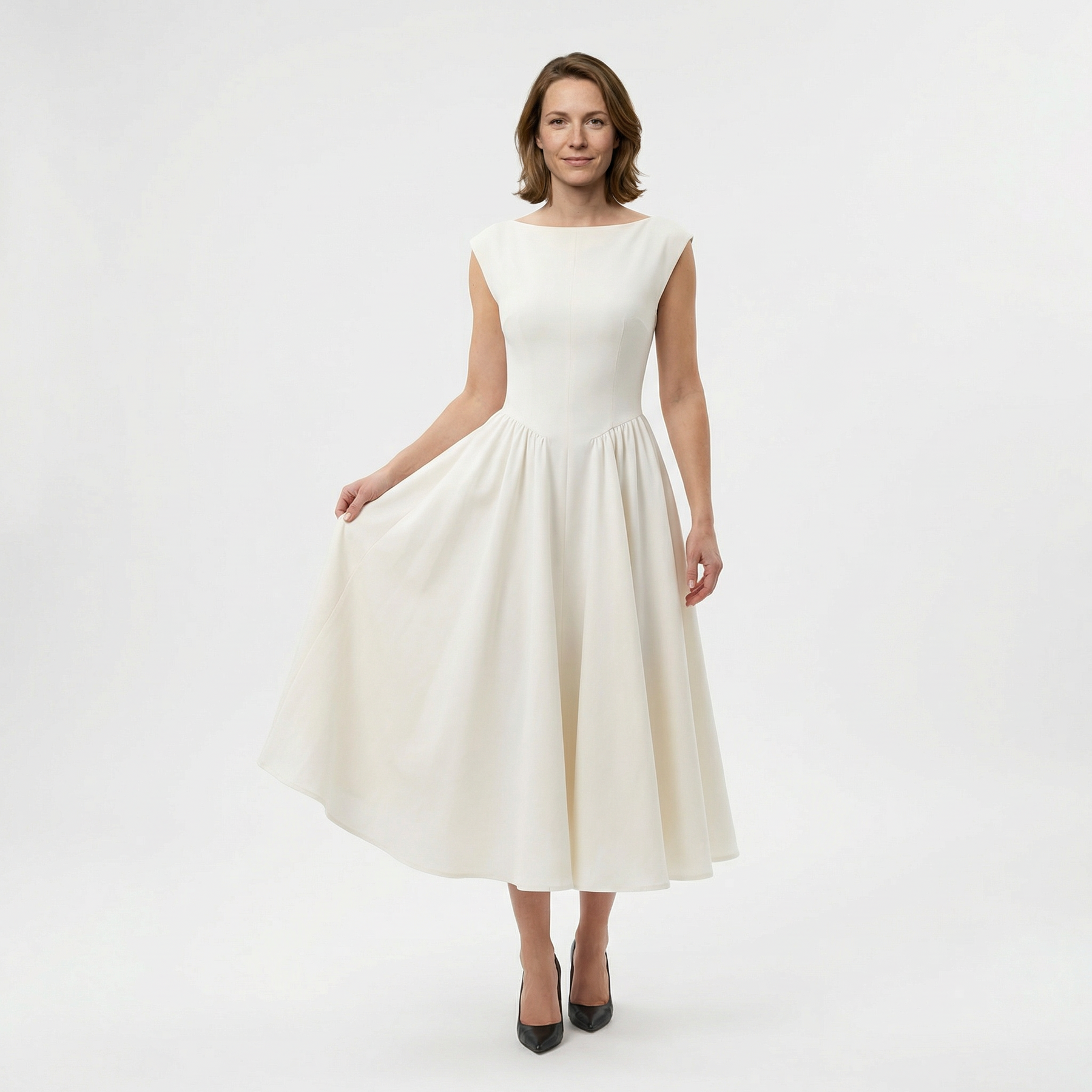 Damen Midikleid – Bootsausschnitt & Rückenausschnitt