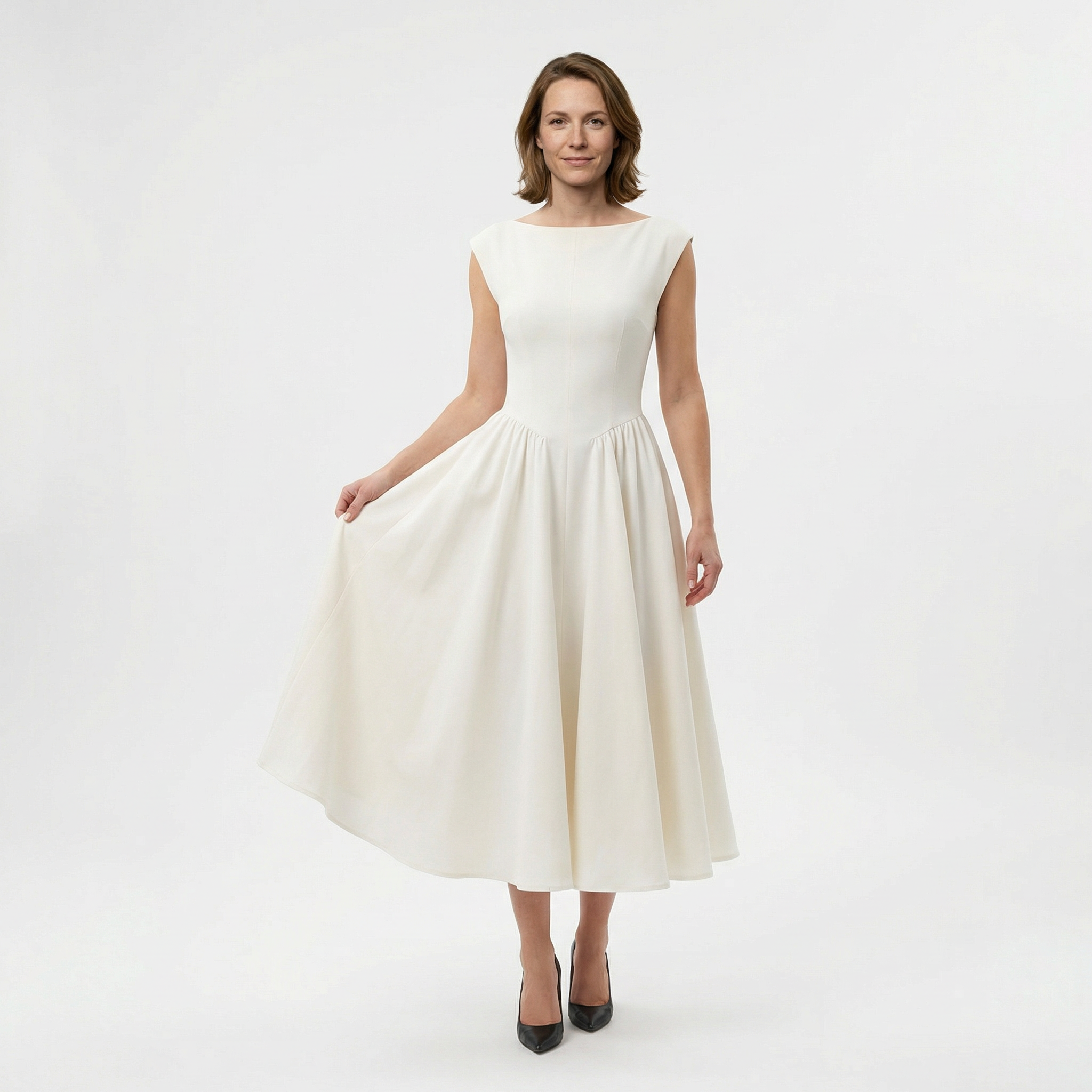 Damen Midikleid – Bootsausschnitt & Rückenausschnitt