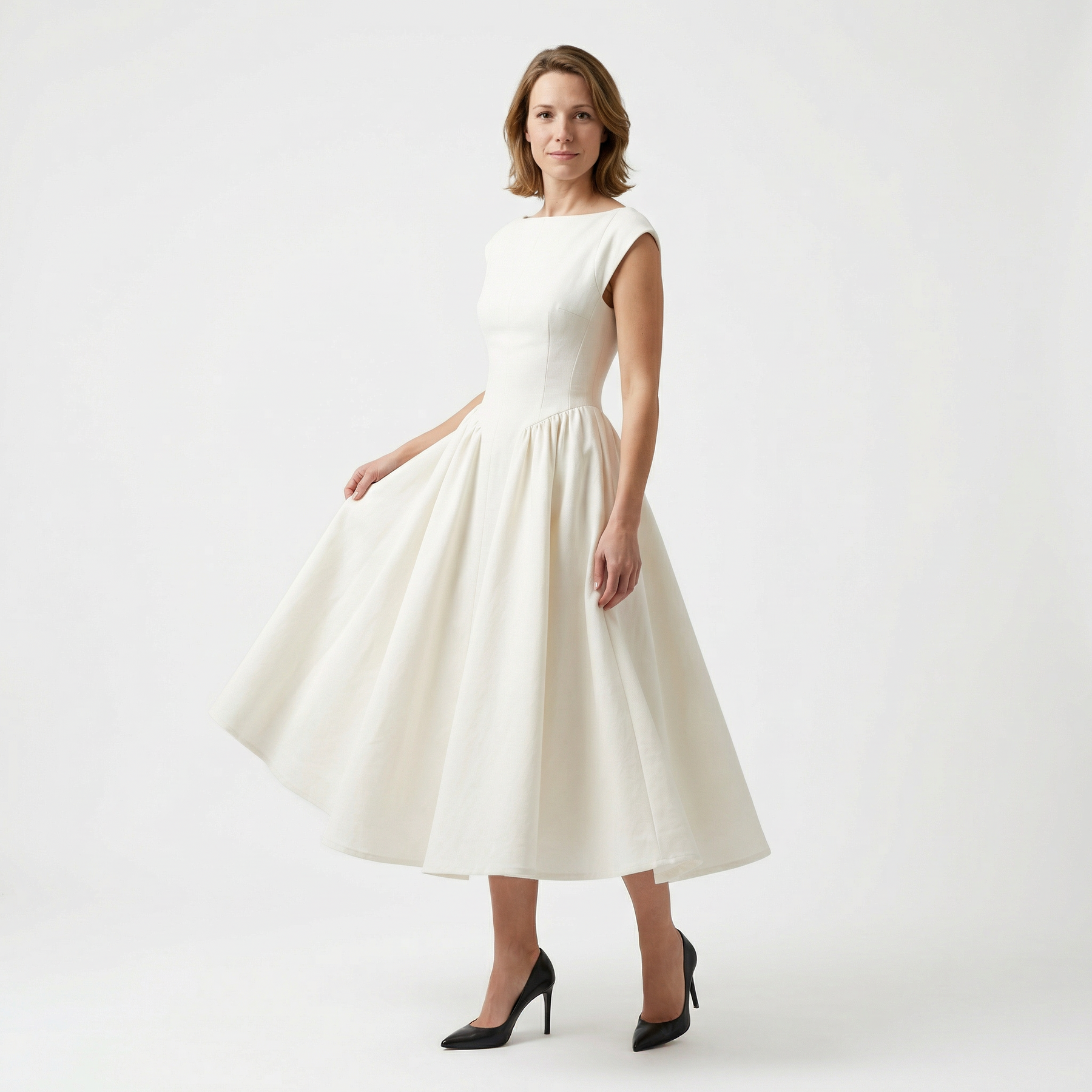 Damen Midikleid – Bootsausschnitt & Rückenausschnitt