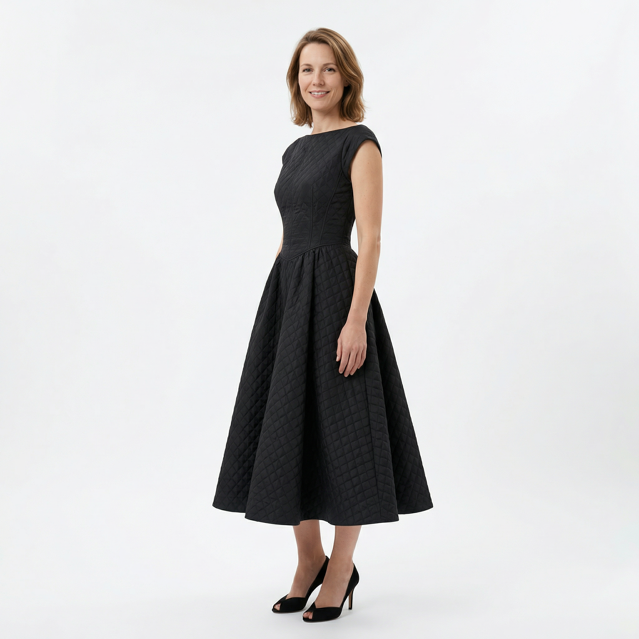 Damen Midikleid – Bootsausschnitt & Rückenausschnitt