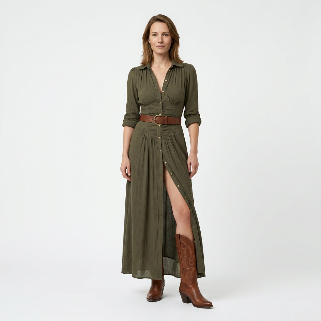 Damen Maxikleid – Plissee & Elegant