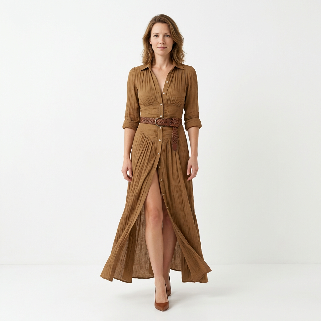 Damen Maxikleid – Plissee & Elegant