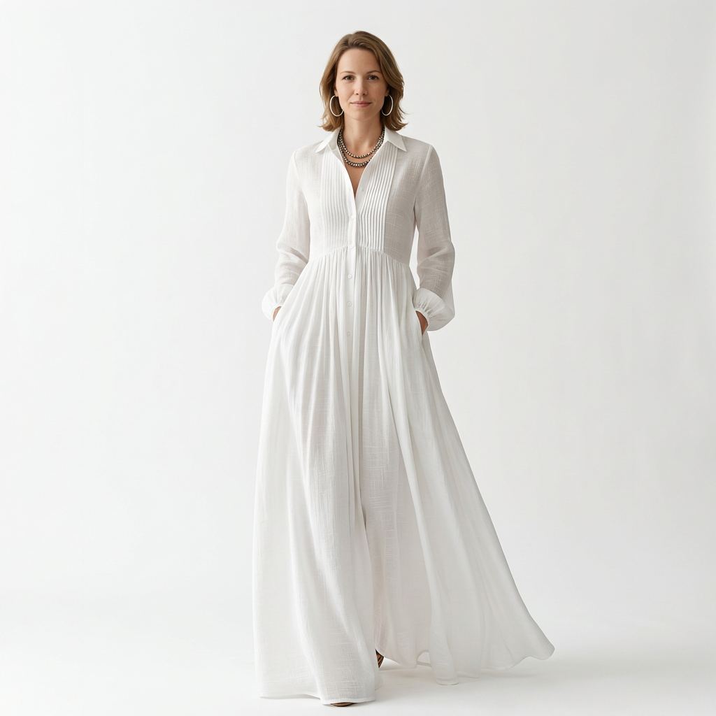 Damen Leinen Maxikleid – Minimalistisch