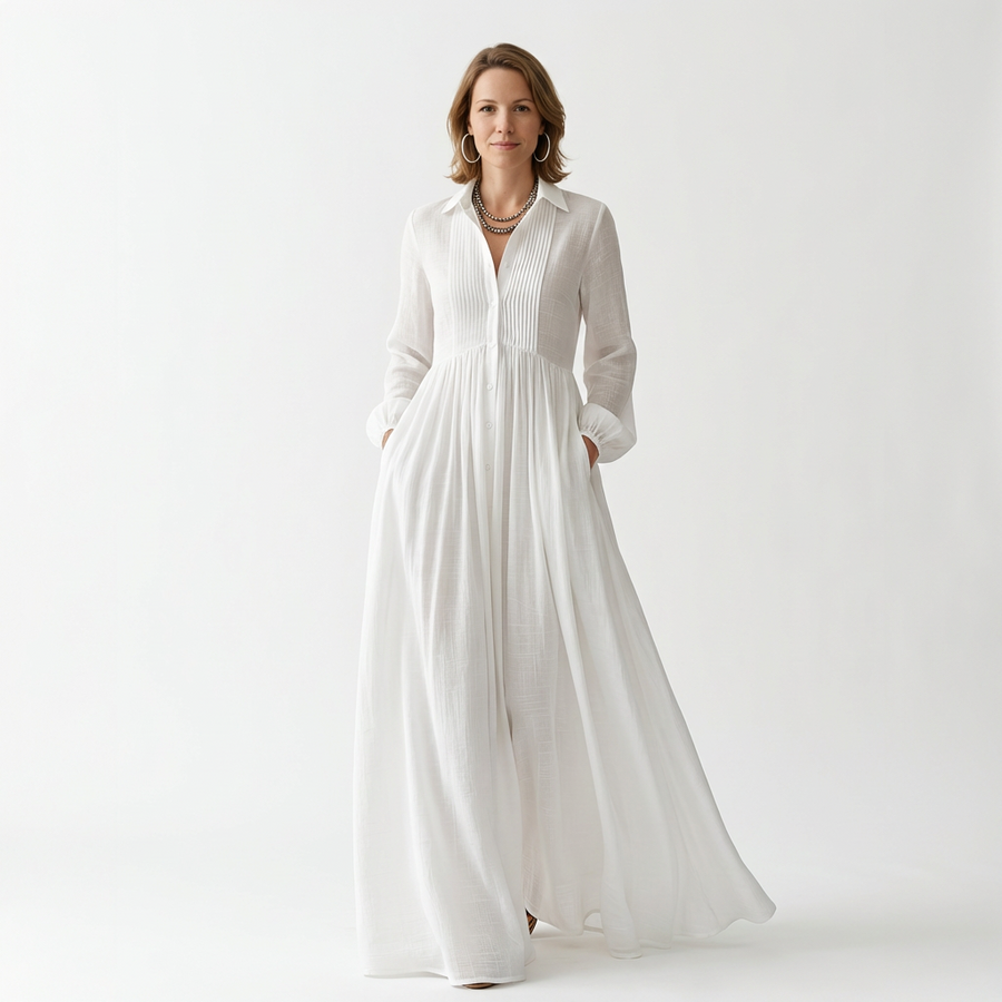 Damen Leinen Maxikleid – Minimalistisch