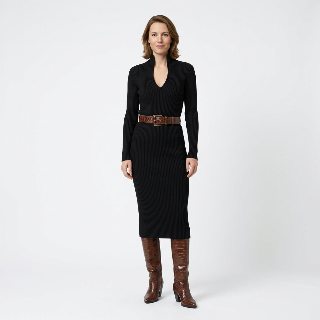Damen Strick Midikleid – Figurbetont