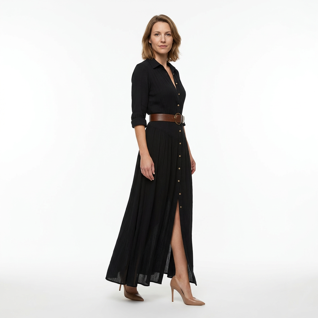 Damen Maxikleid – Plissee & Elegant