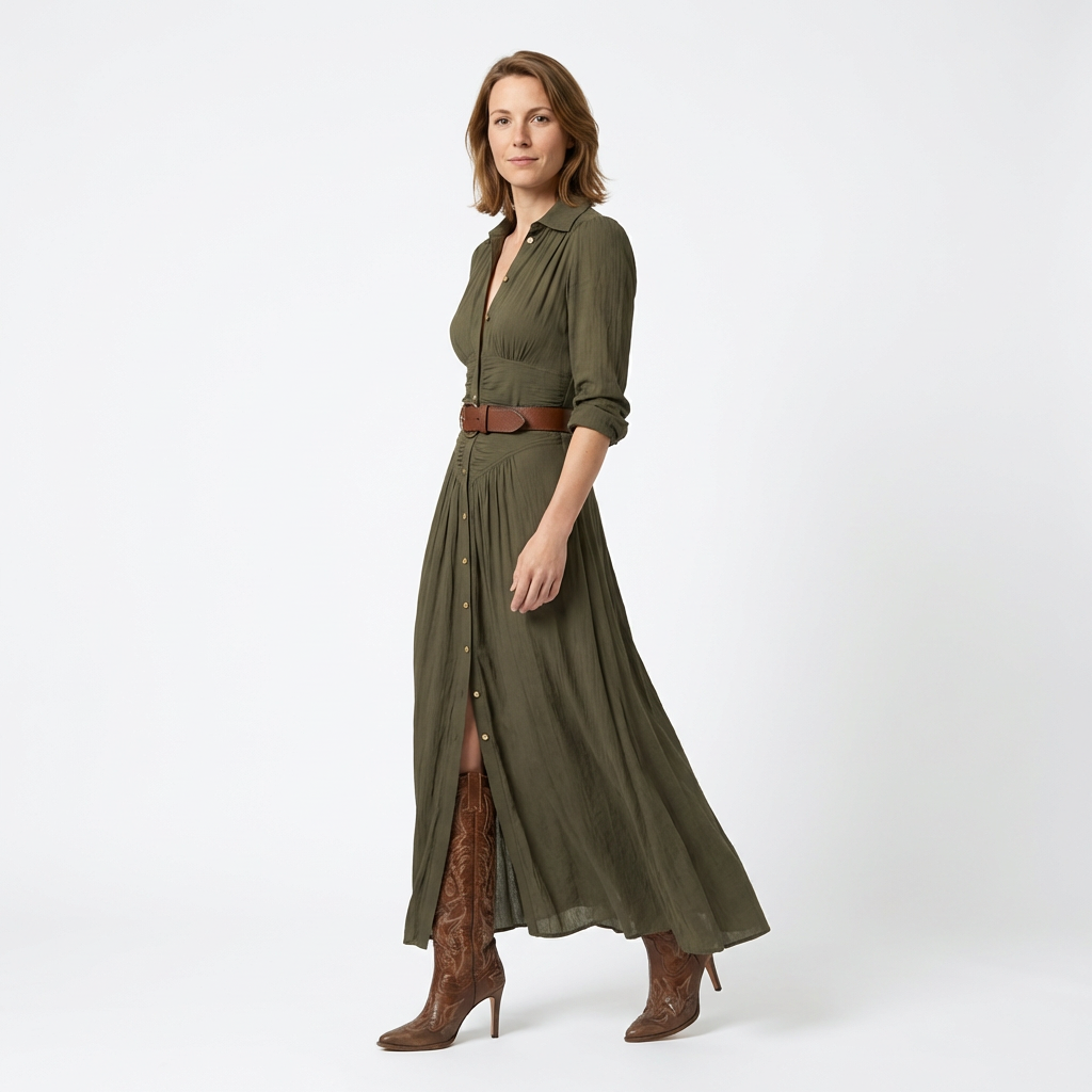 Damen Maxikleid – Plissee & Elegant