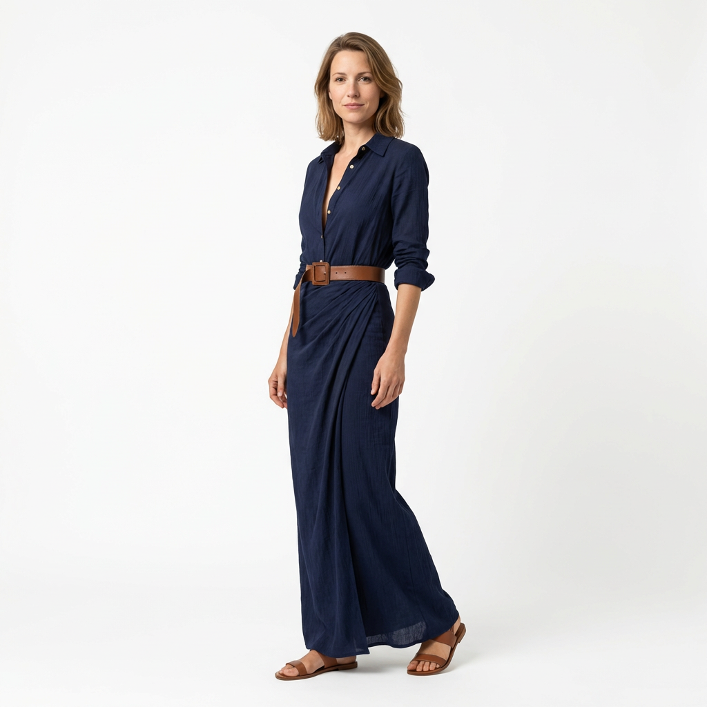 Damen Maxikleid – Elegant mit Taillengürtel