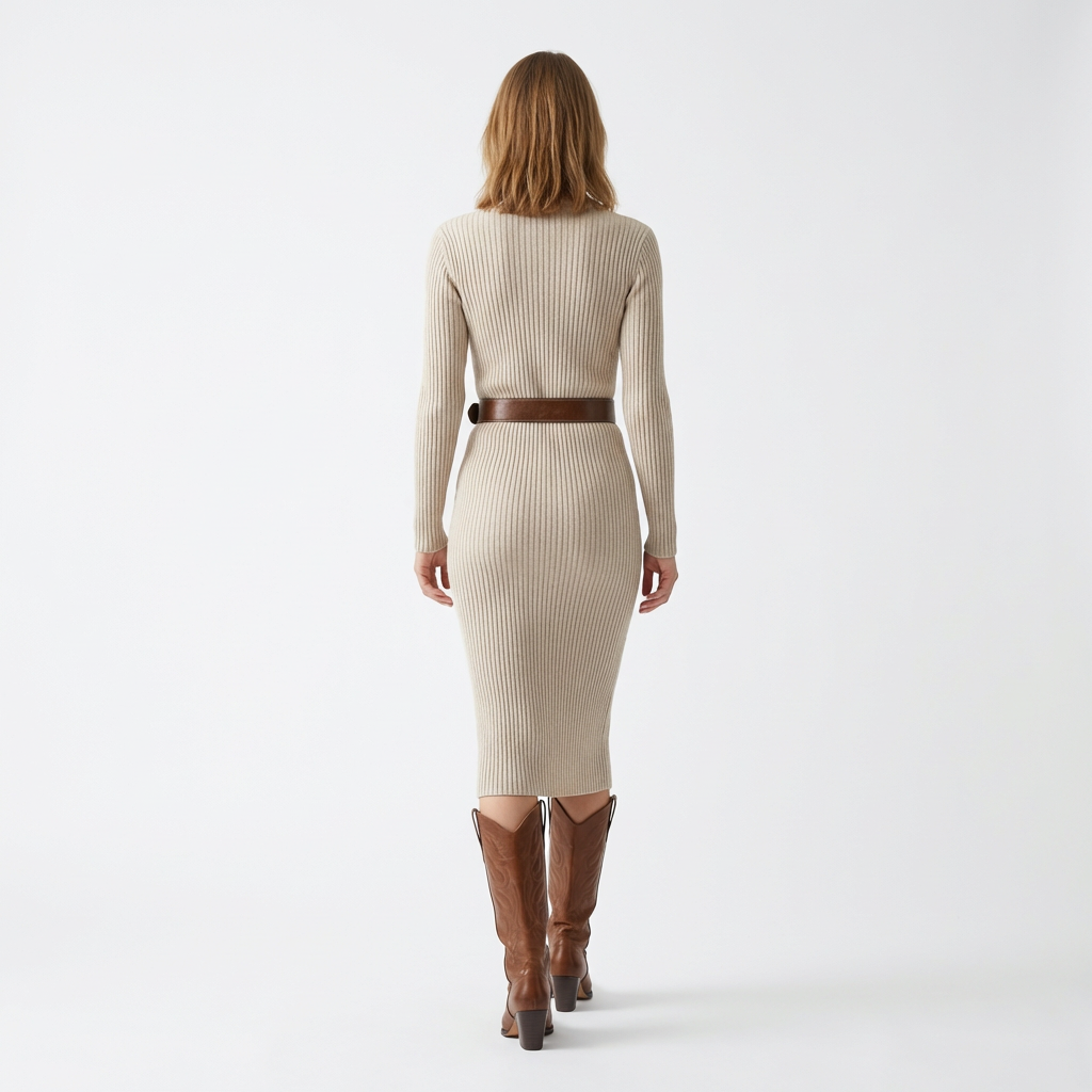 Damen Strick Midikleid – Figurbetont