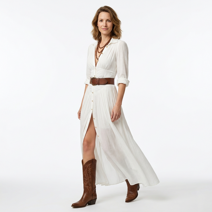 Damen Maxikleid – Plissee & Elegant