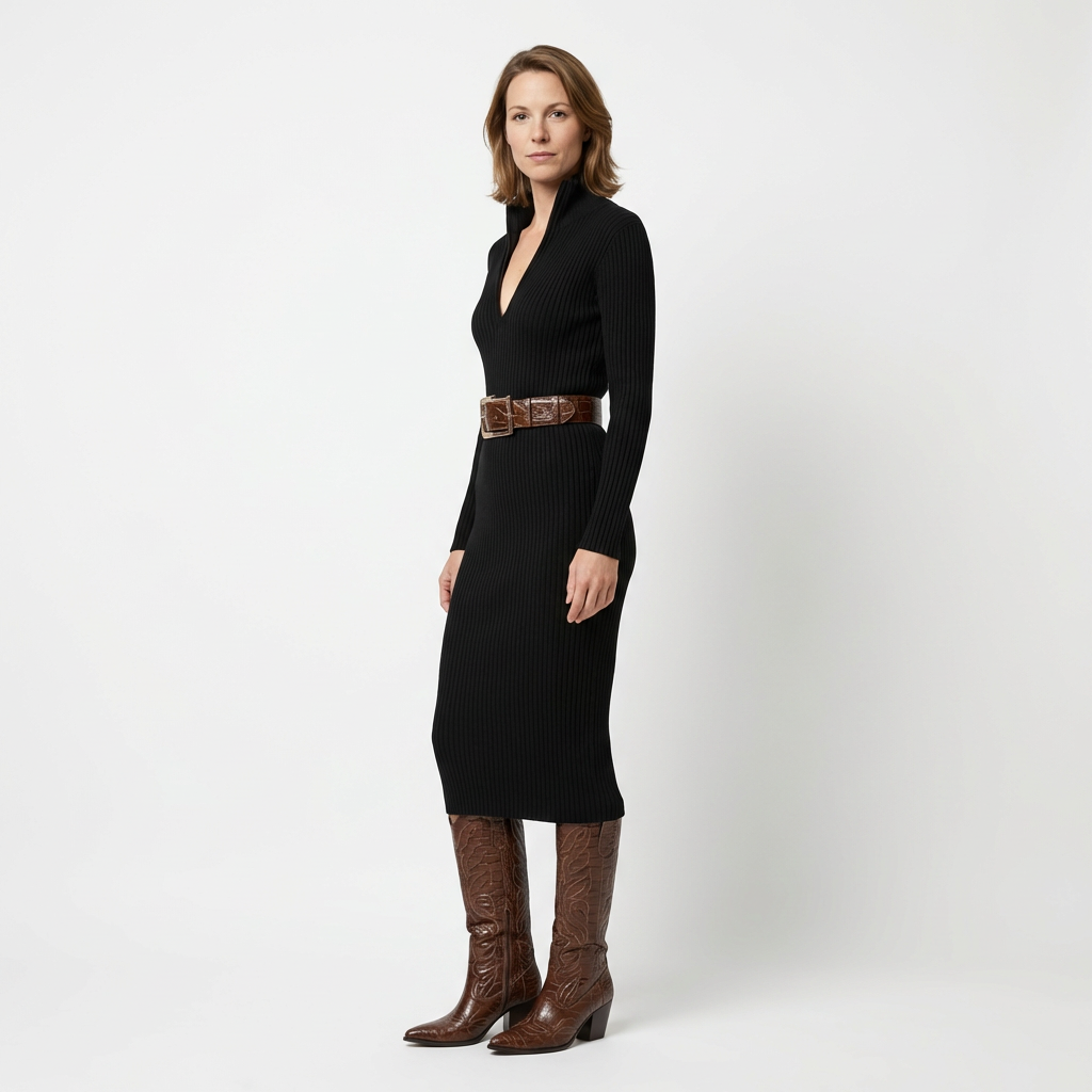 Damen Strick Midikleid – Figurbetont