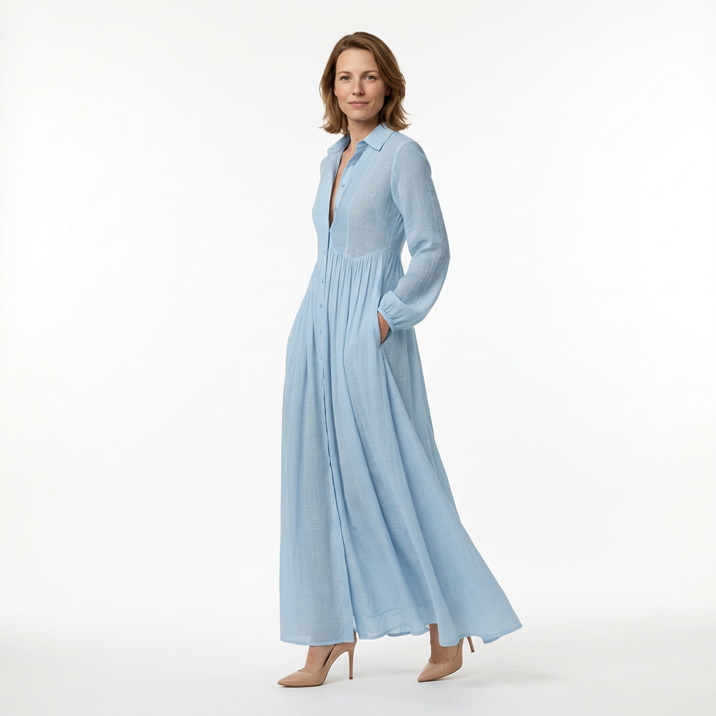 Damen Leinen Maxikleid – Minimalistisch