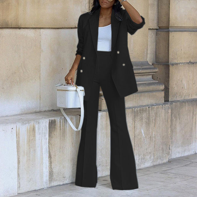 Damen Set mit Langem Blazer und Schlaghose
