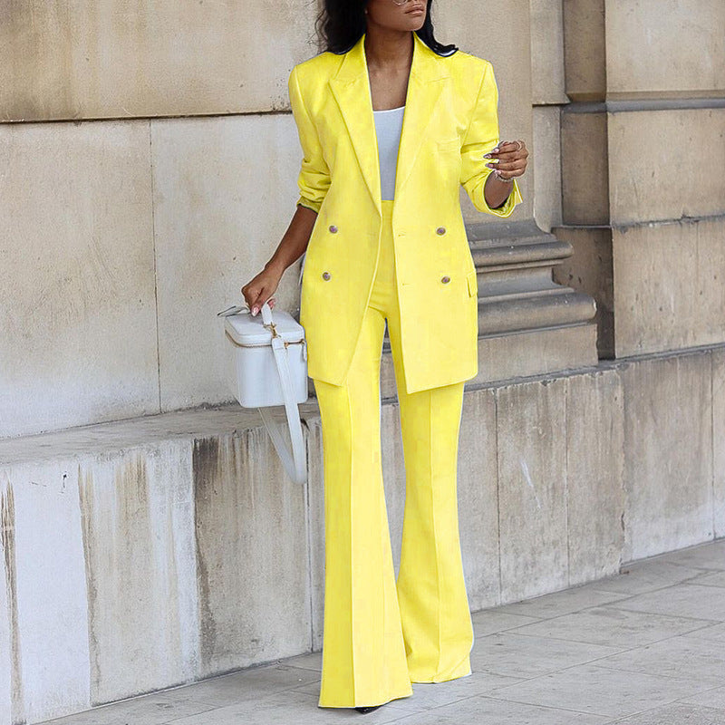 Damen Set mit Langem Blazer und Schlaghose