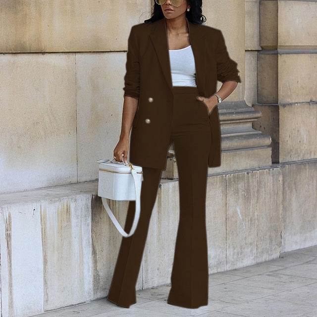 Damen Set mit Langem Blazer und Schlaghose